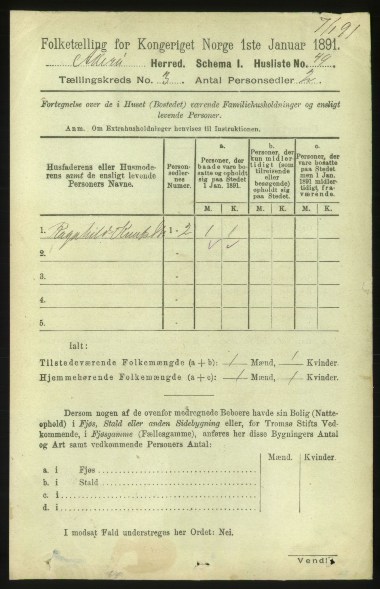 RA, 1891 census for 1545 Aukra, 1891, p. 1301