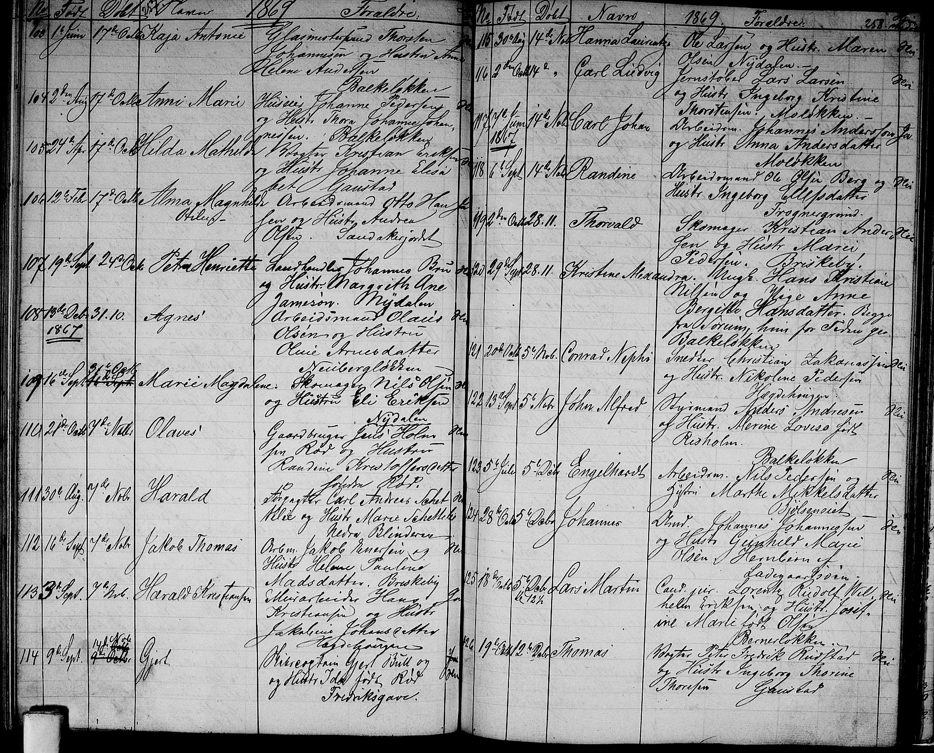 Vestre Aker prestekontor Kirkebøker, AV/SAO-A-10025/G/Ga/L0001: Parish register (copy) no. I 1, 1859-1871, p. 257-258