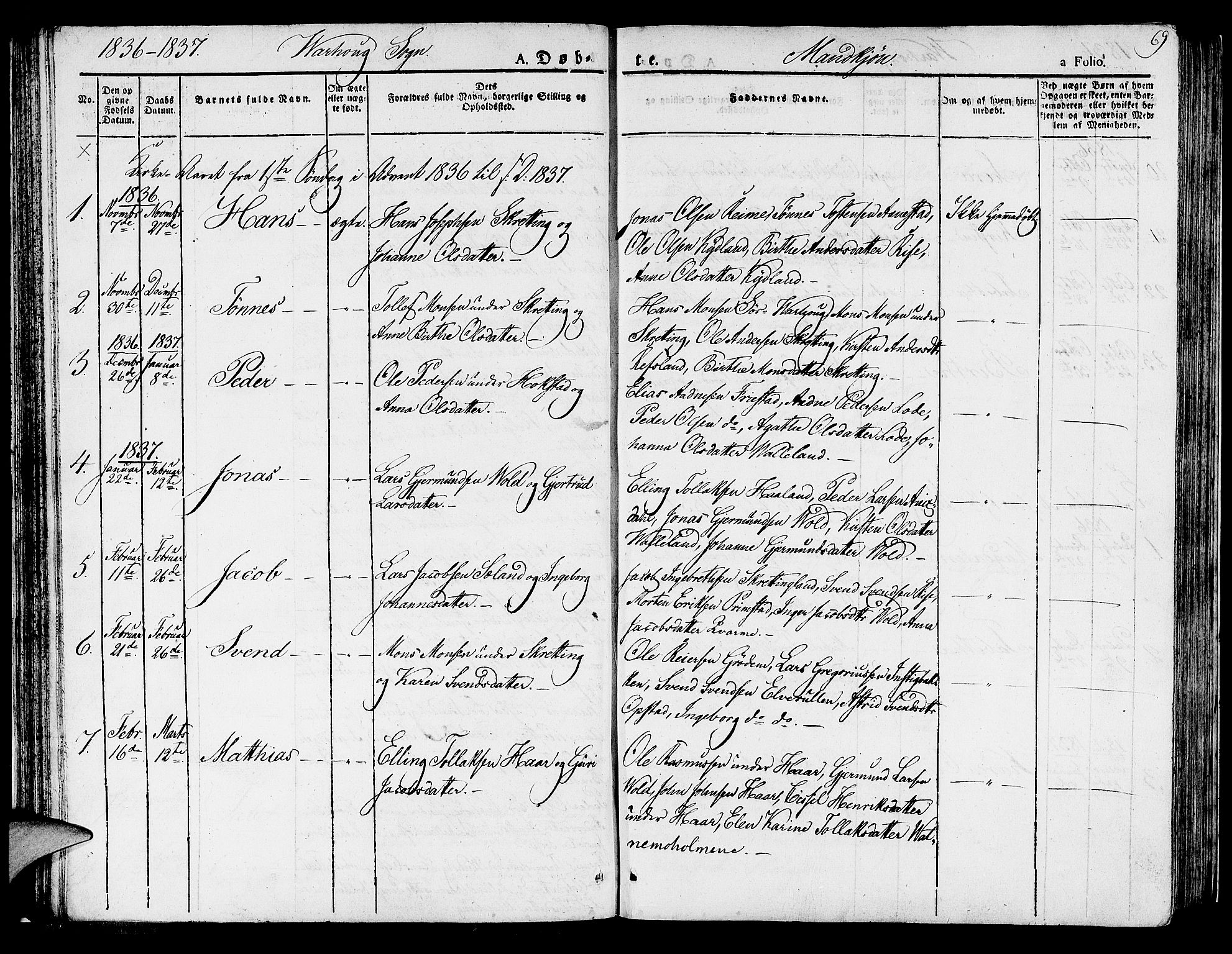 Hå sokneprestkontor, AV/SAST-A-101801/001/30BA/L0004: Parish register (official) no. A 4.1 /2, 1826-1841, p. 69