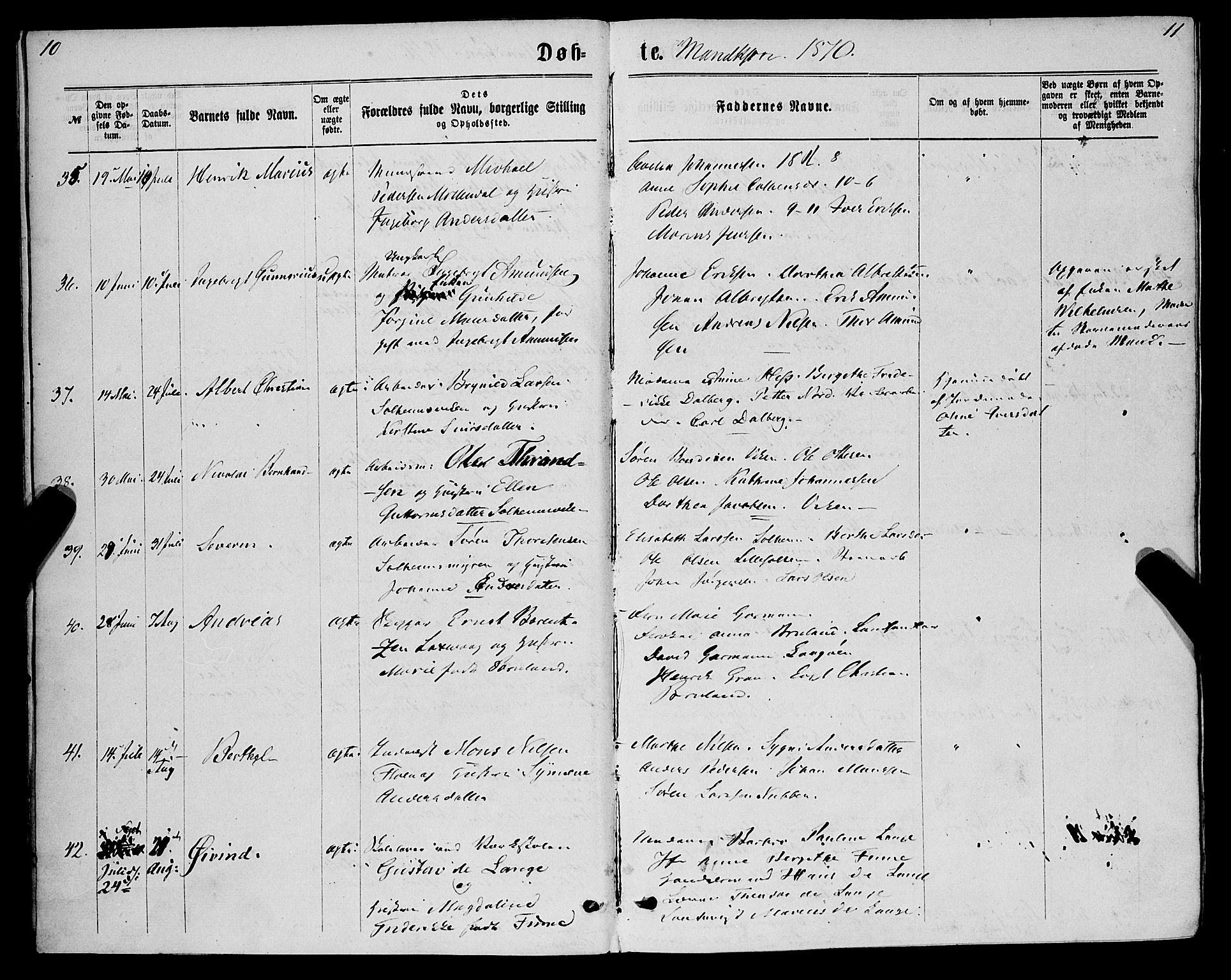 St. Jørgens hospital og Årstad sokneprestembete, AV/SAB-A-99934: Parish register (official) no. A 6, 1870-1878, p. 10-11