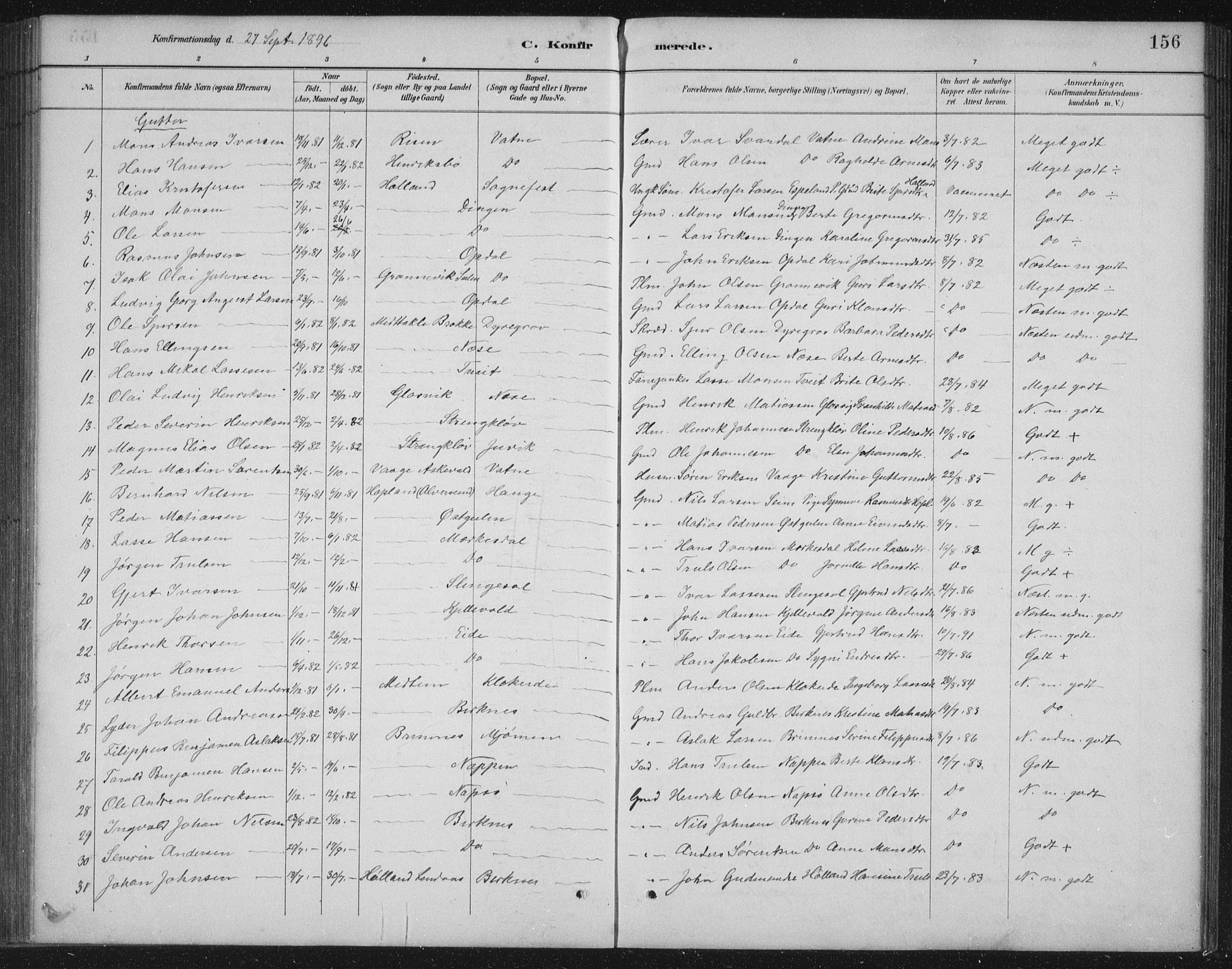 Gulen sokneprestembete, AV/SAB-A-80201/H/Hab/Habb/L0003: Parish register (copy) no. B 3, 1884-1907, p. 156