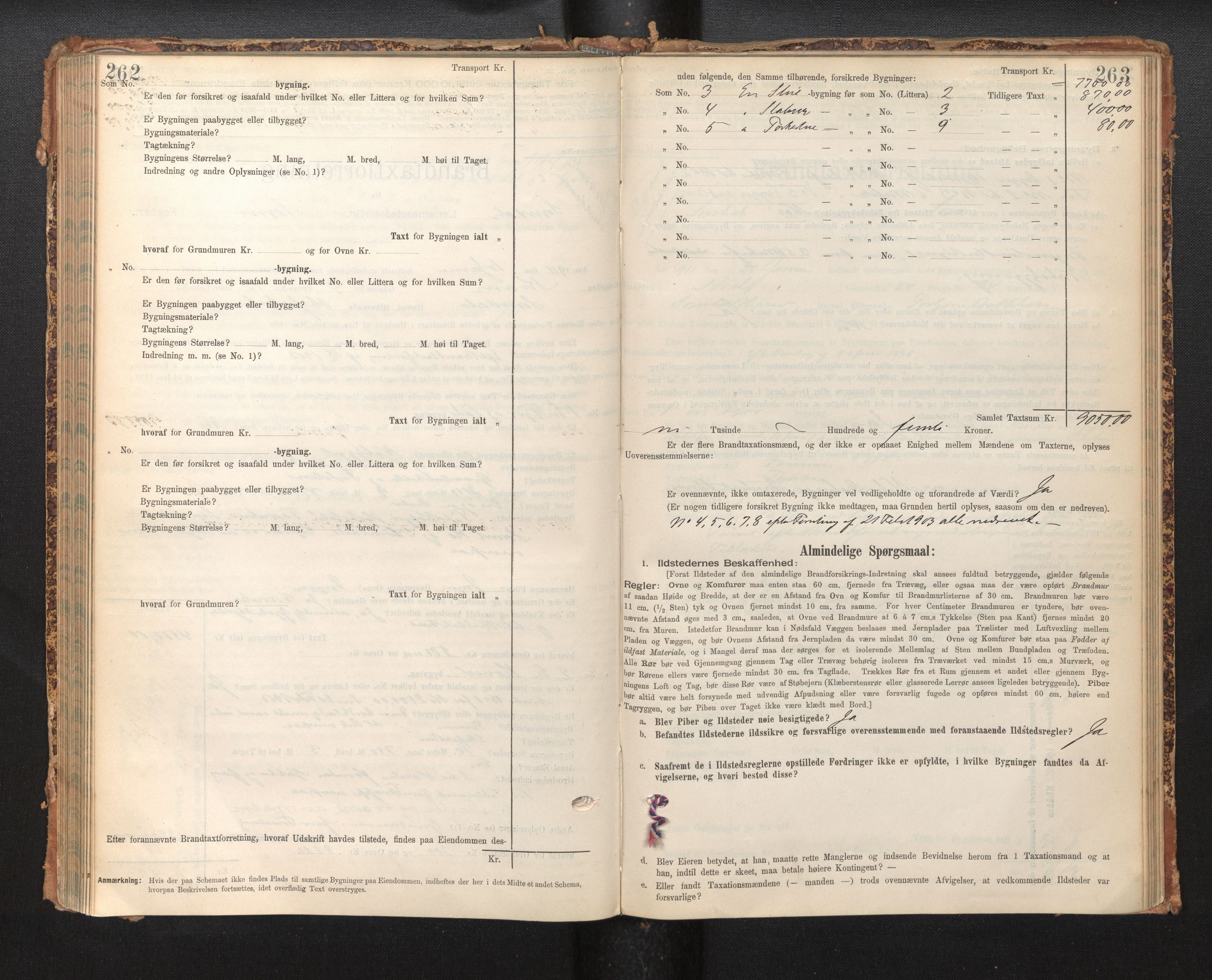 Lensmannen i Sogndal, AV/SAB-A-29901/0012/L0009: Branntakstprotokoll, skjematakst, 1901-1914, p. 262-263