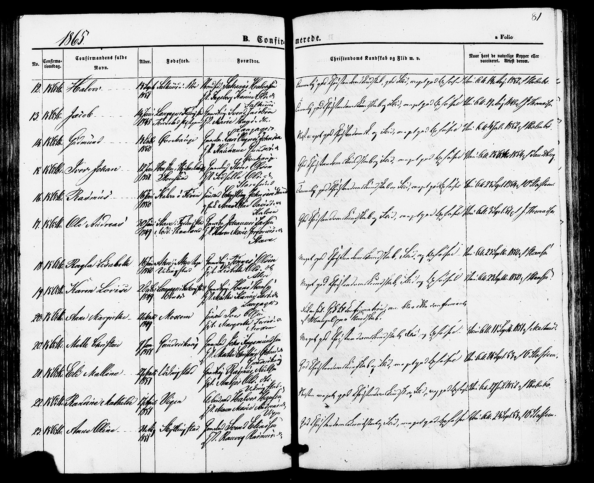 Torvastad sokneprestkontor, AV/SAST-A -101857/H/Ha/Haa/L0010: Parish register (official) no. A 10, 1857-1878, p. 81