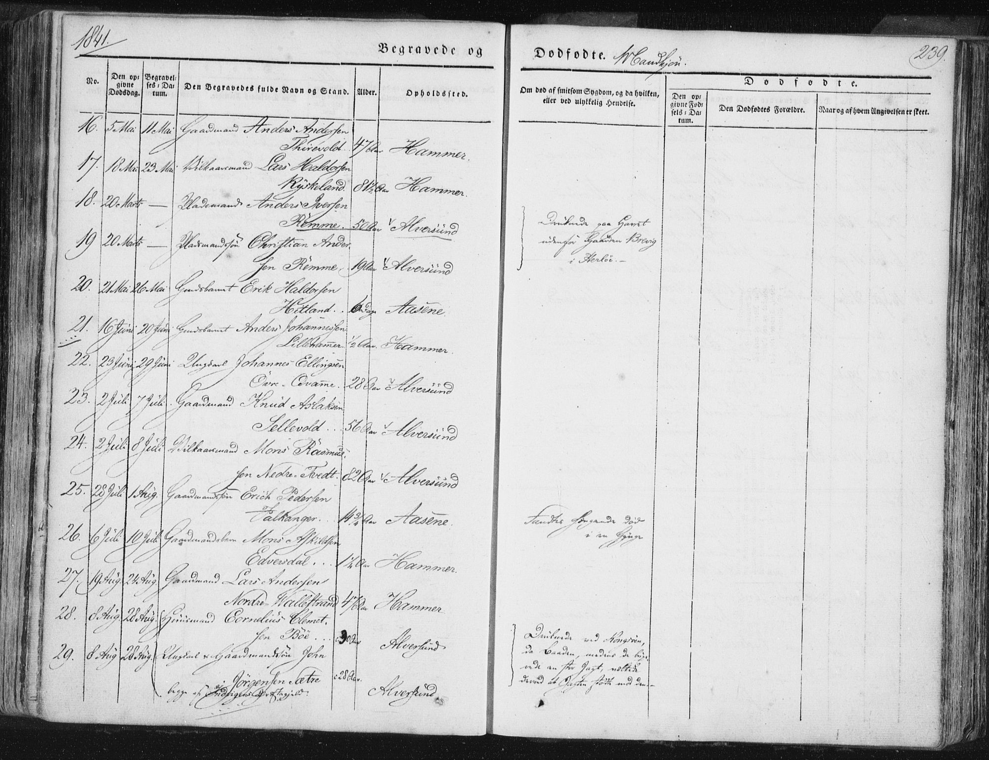 Hamre sokneprestembete, AV/SAB-A-75501/H/Ha/Haa/Haaa/L0012: Parish register (official) no. A 12, 1834-1845, p. 239