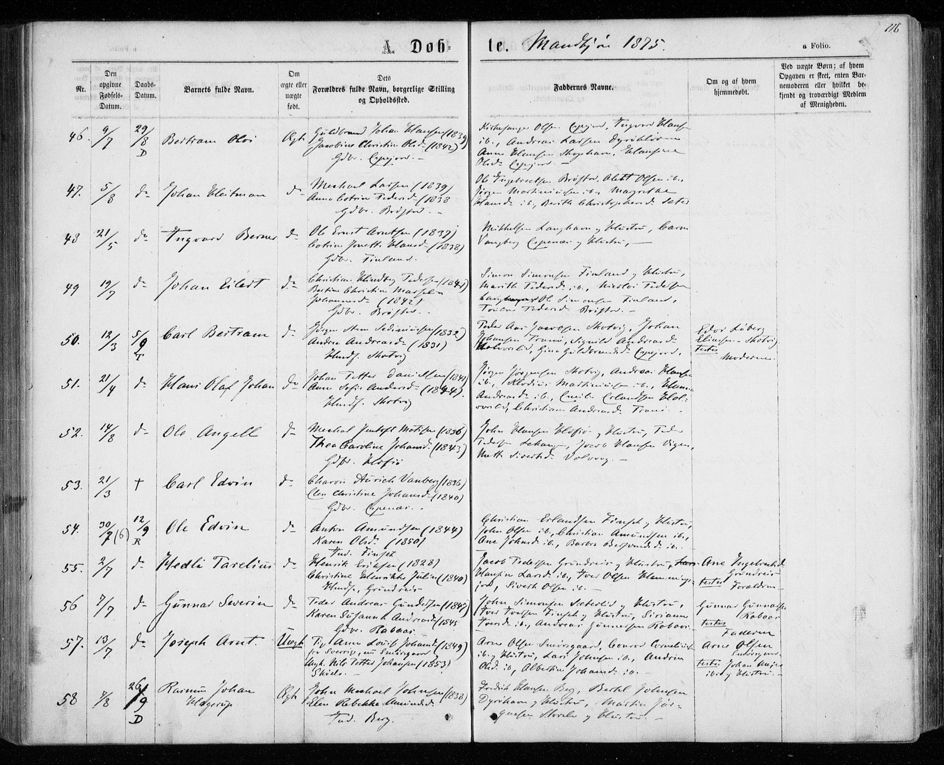 Tranøy sokneprestkontor, SATØ/S-1313/I/Ia/Iaa/L0008kirke: Parish register (official) no. 8, 1867-1877, p. 116