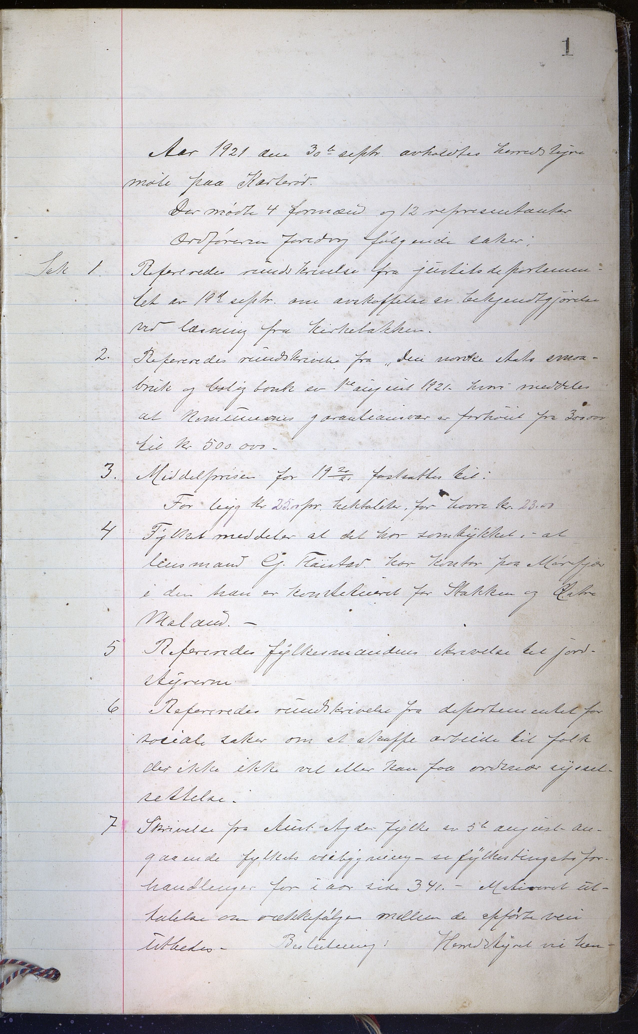 Austre Moland kommune, AAMA/KA0918-PK/01/L0006: Møtebok, 1921-1930, p. 1
