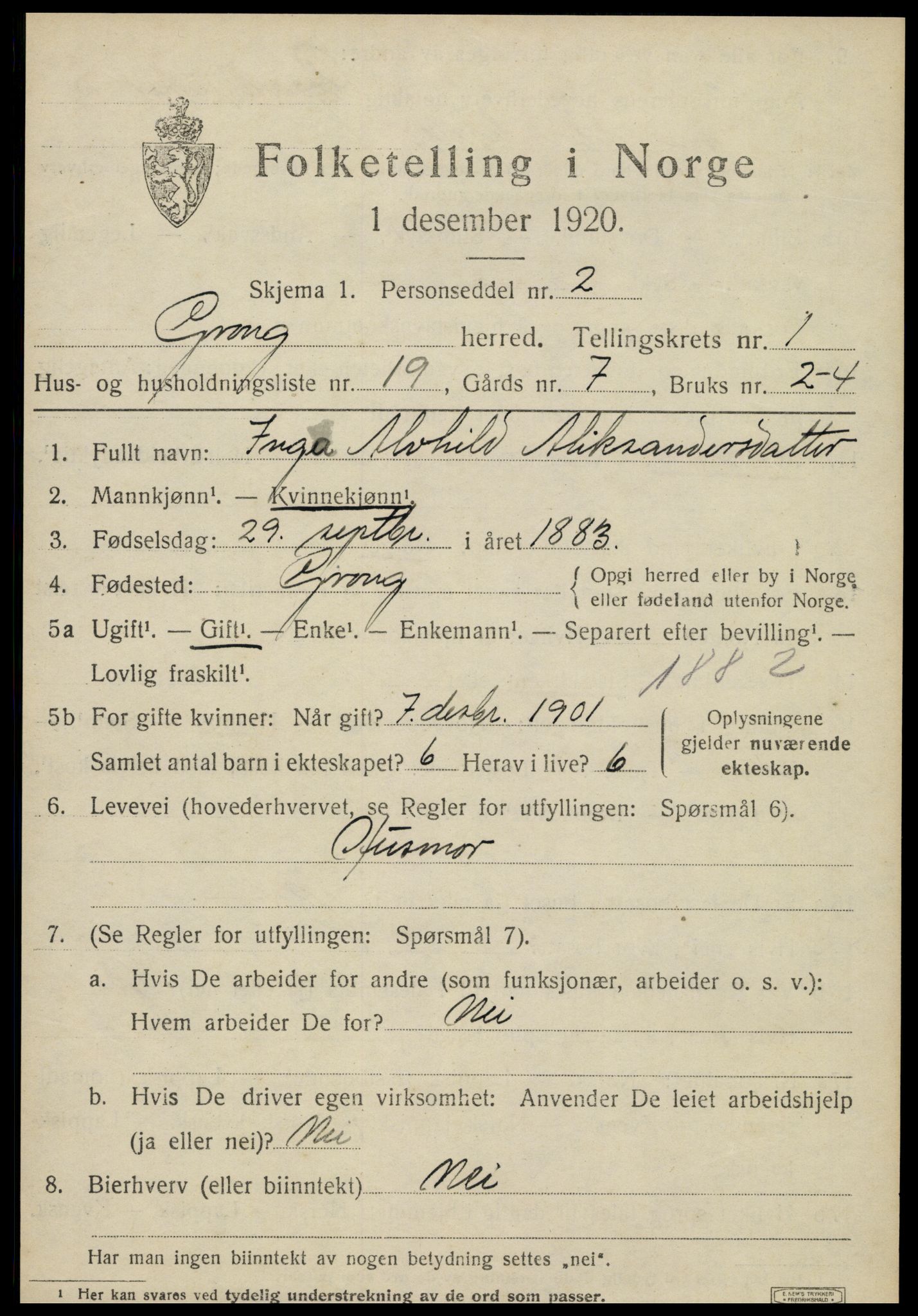 SAT, 1920 census for Grong, 1920, p. 1277