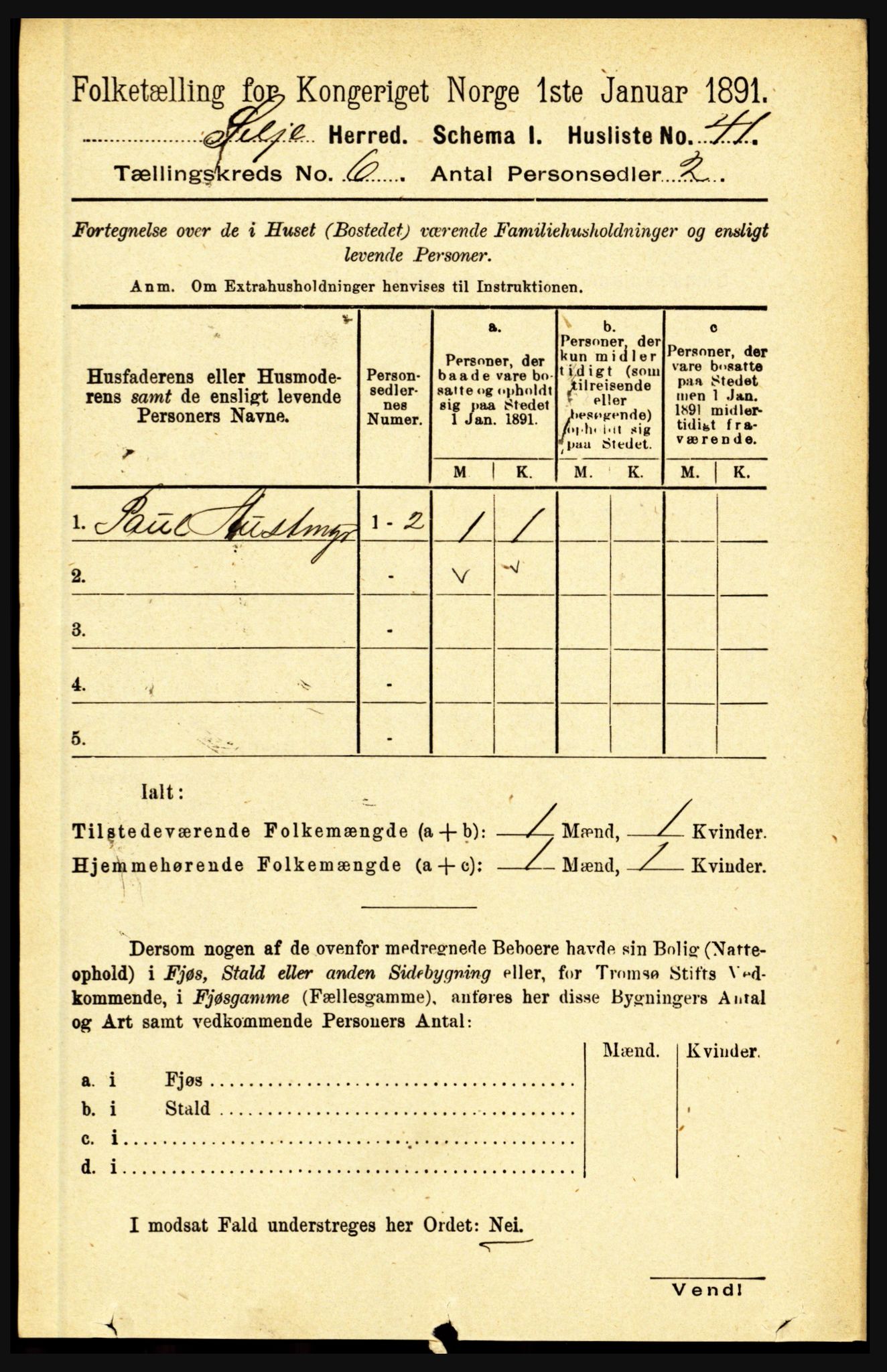 RA, 1891 census for 1441 Selje, 1891, p. 1657