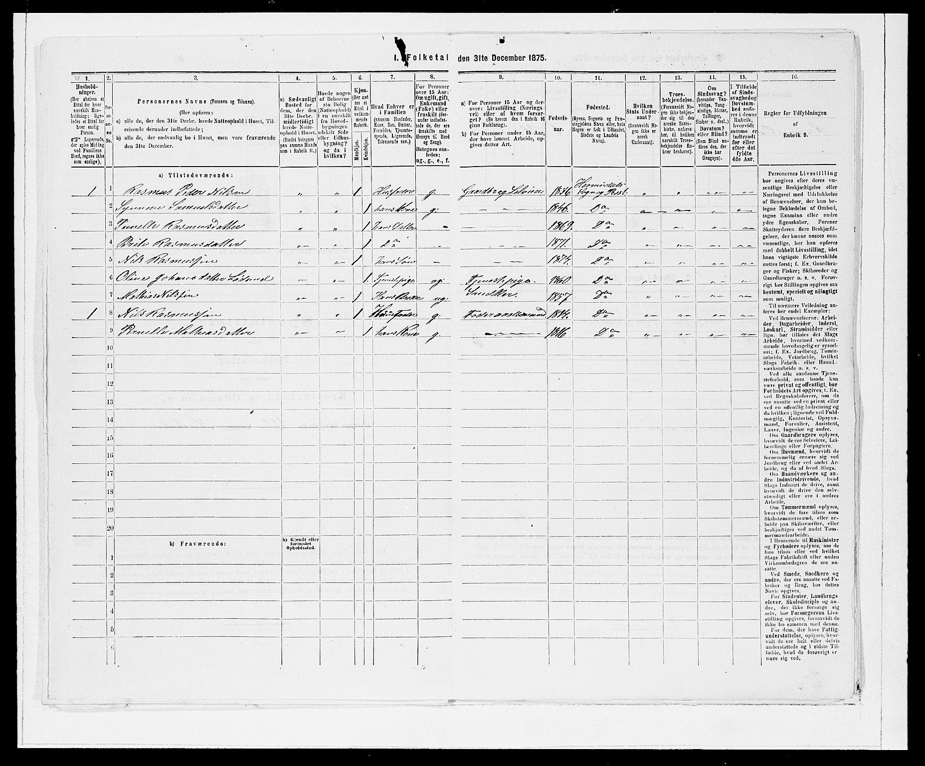 SAB, 1875 Census for 1444P Hornindal, 1875, p. 20