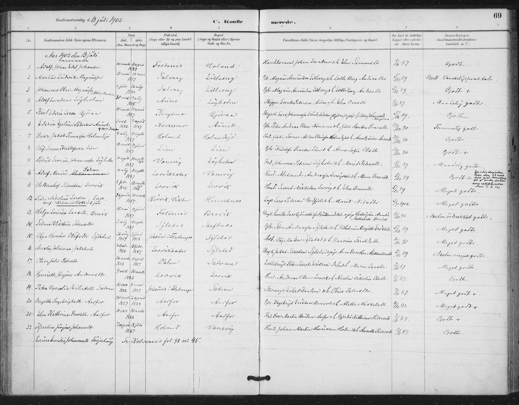 Ministerialprotokoller, klokkerbøker og fødselsregistre - Nord-Trøndelag, SAT/A-1458/783/L0660: Parish register (official) no. 783A02, 1886-1918, p. 69
