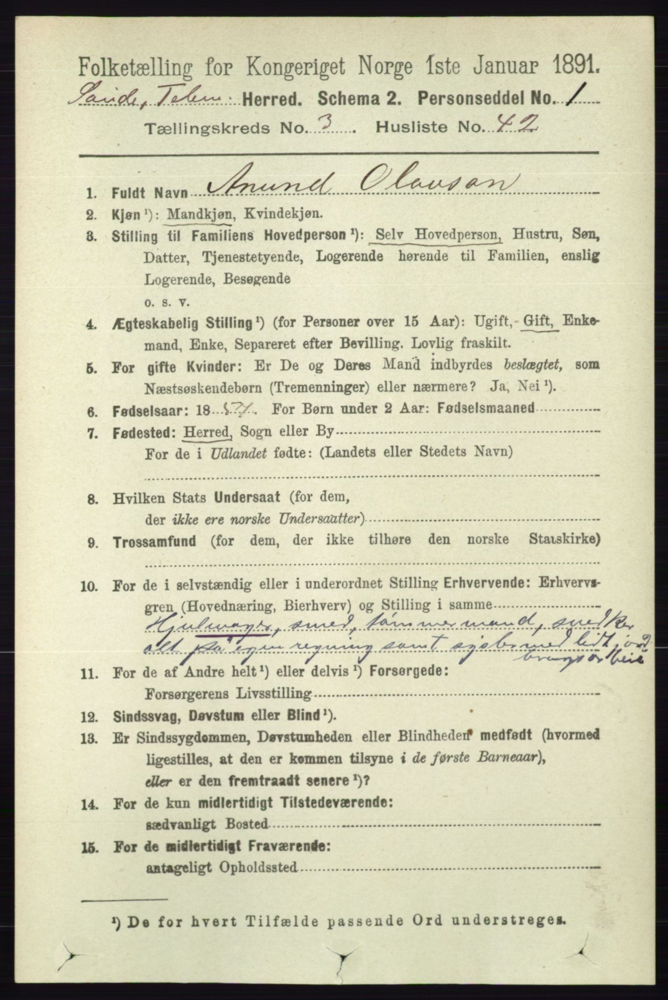 RA, 1891 census for 0822 Sauherad, 1891, p. 948