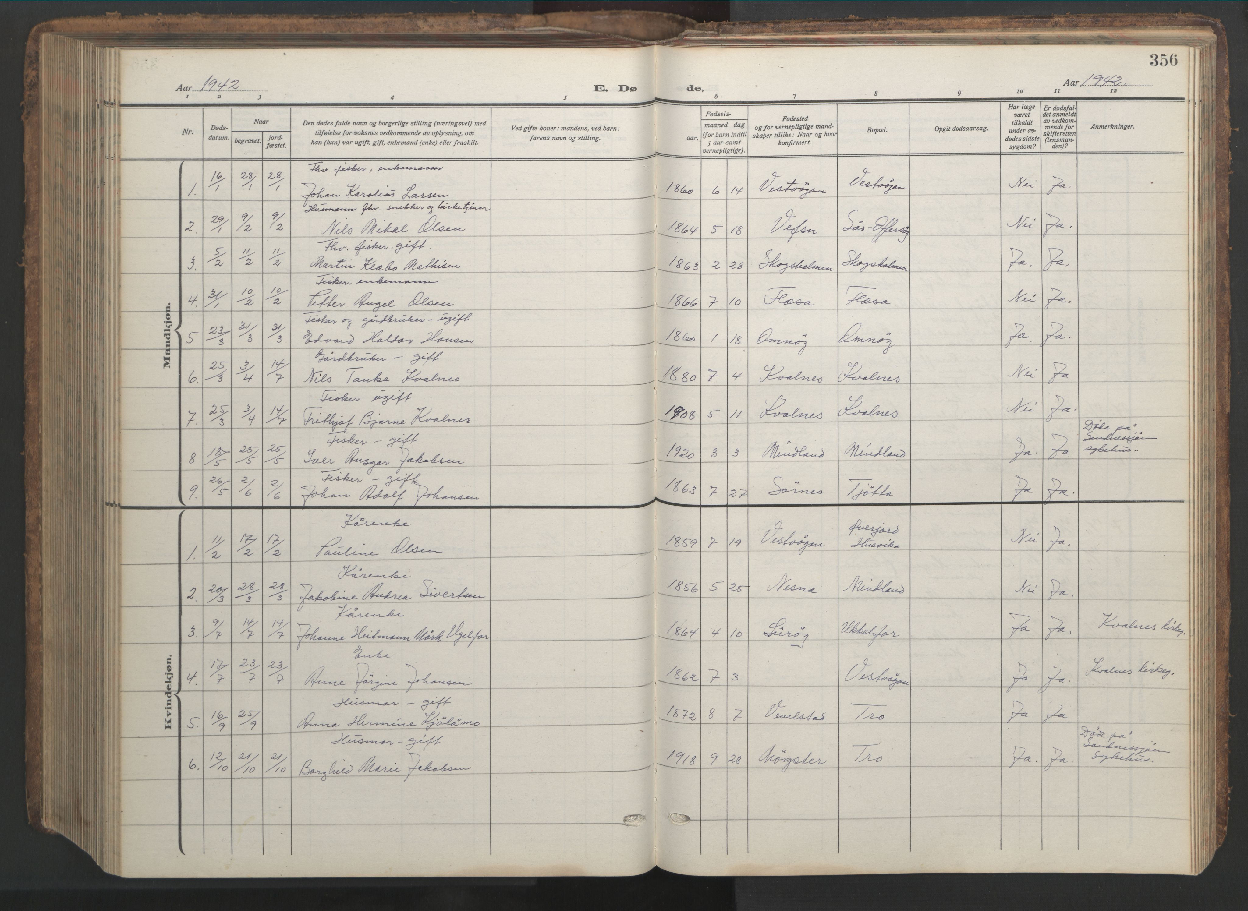 Ministerialprotokoller, klokkerbøker og fødselsregistre - Nordland, AV/SAT-A-1459/817/L0269: Parish register (copy) no. 817C04, 1921-1949, p. 356