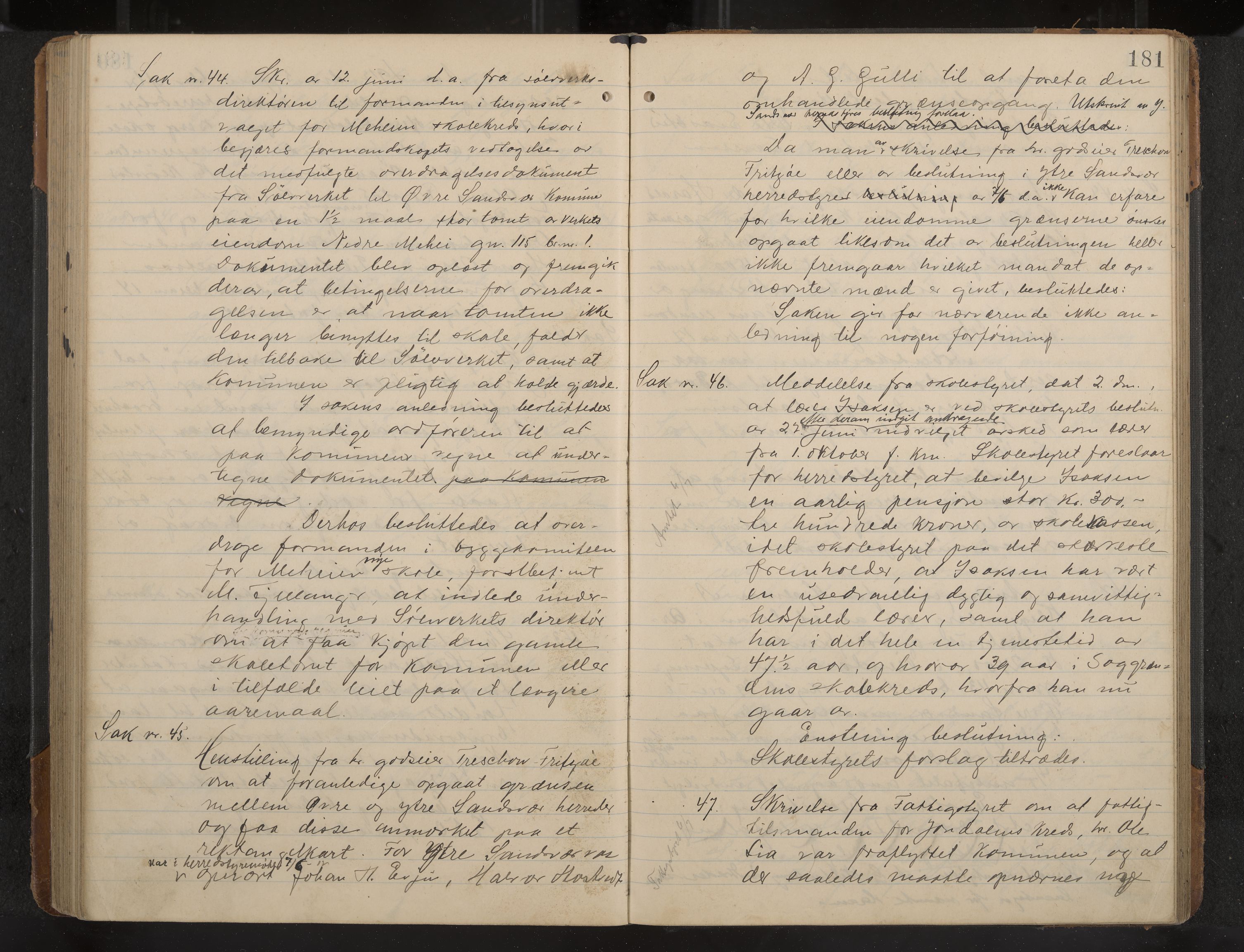 Øvre Sandsvær formannskap og sentraladministrasjon, IKAK/0630021/A/L0001: Møtebok med register, 1908-1913, p. 181