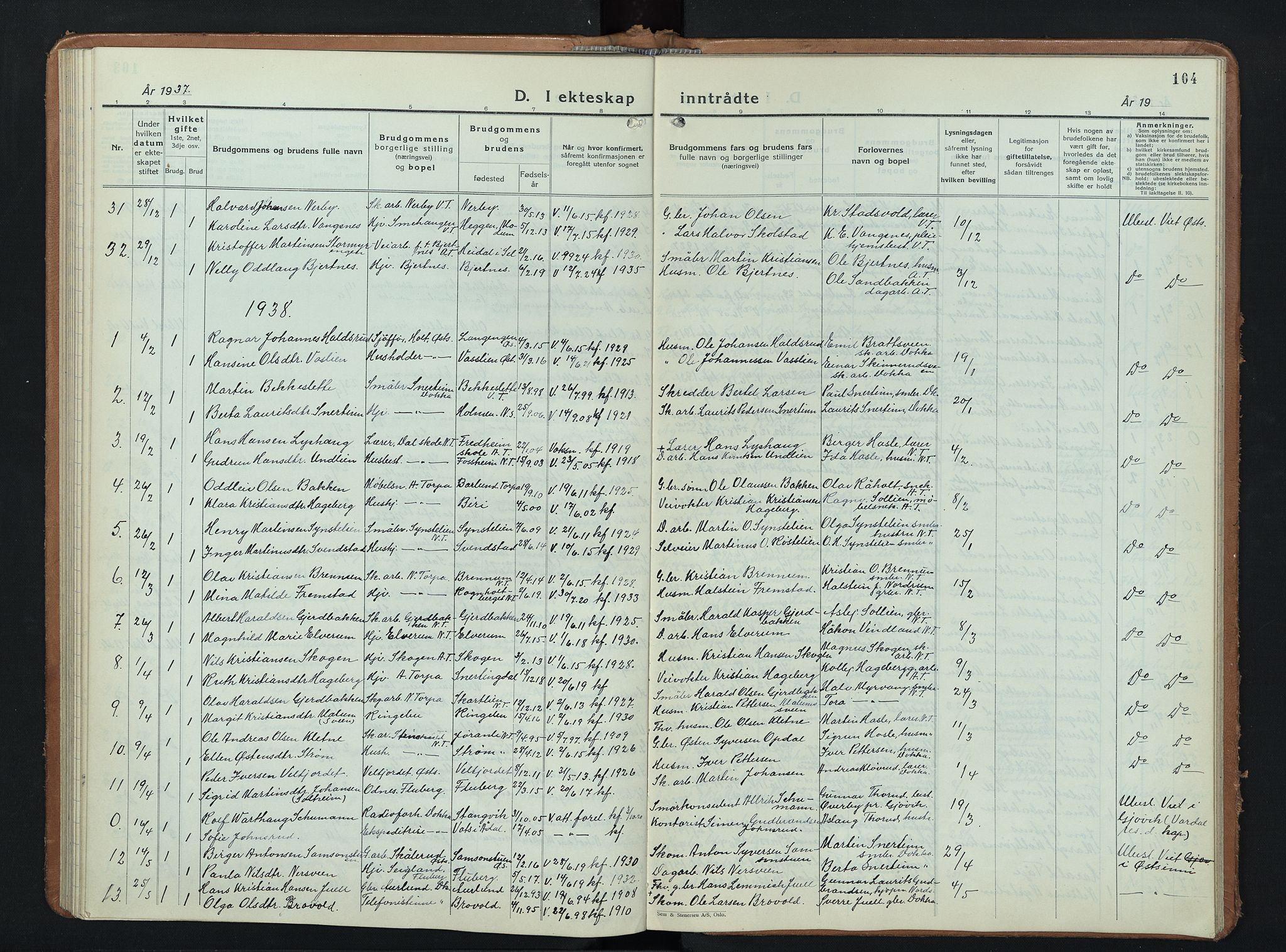 Nordre Land prestekontor, AV/SAH-PREST-124/H/Ha/Hab/L0003: Parish register (copy) no. 3, 1932-1946, p. 104