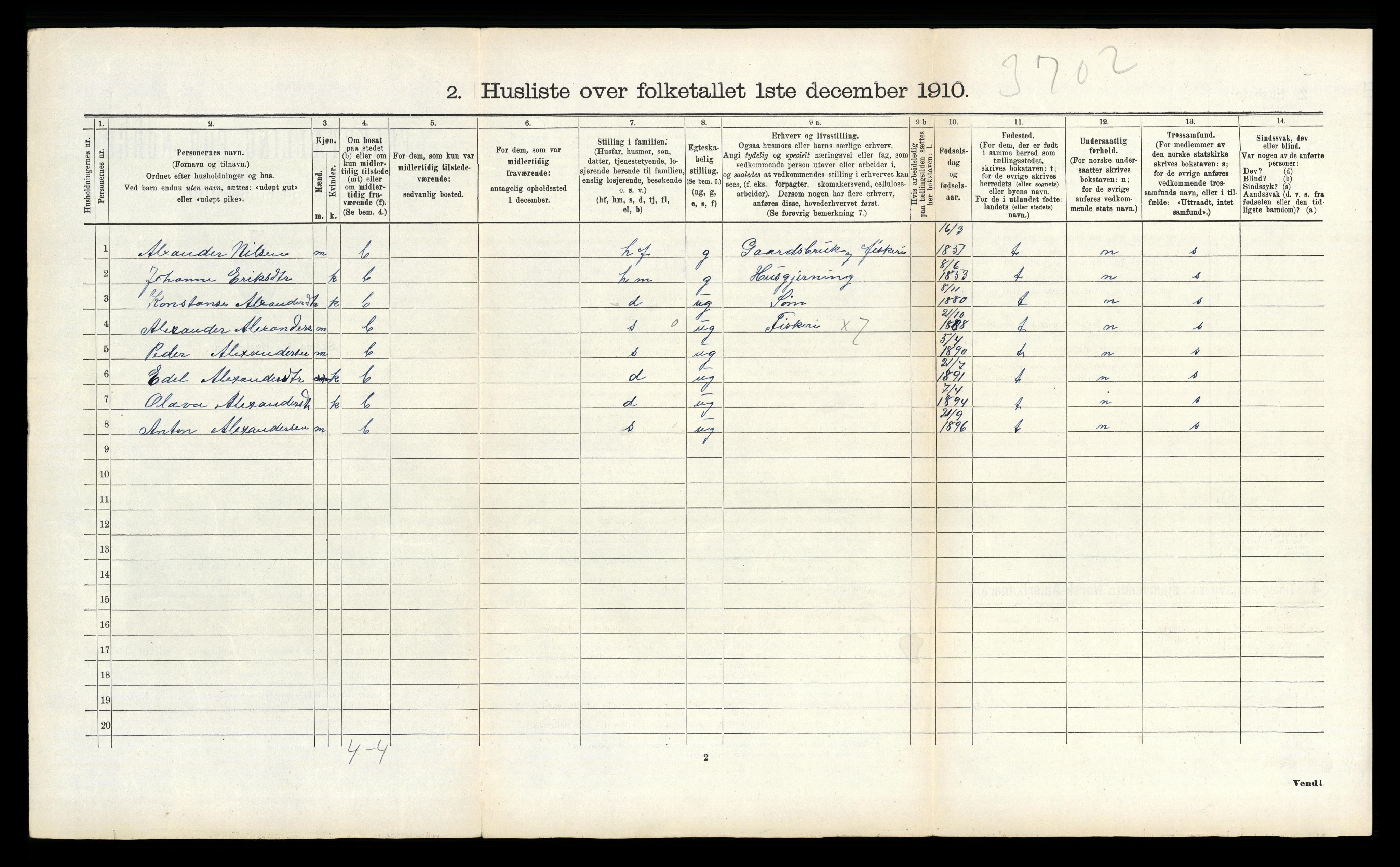 RA, 1910 census for Vega, 1910, p. 91