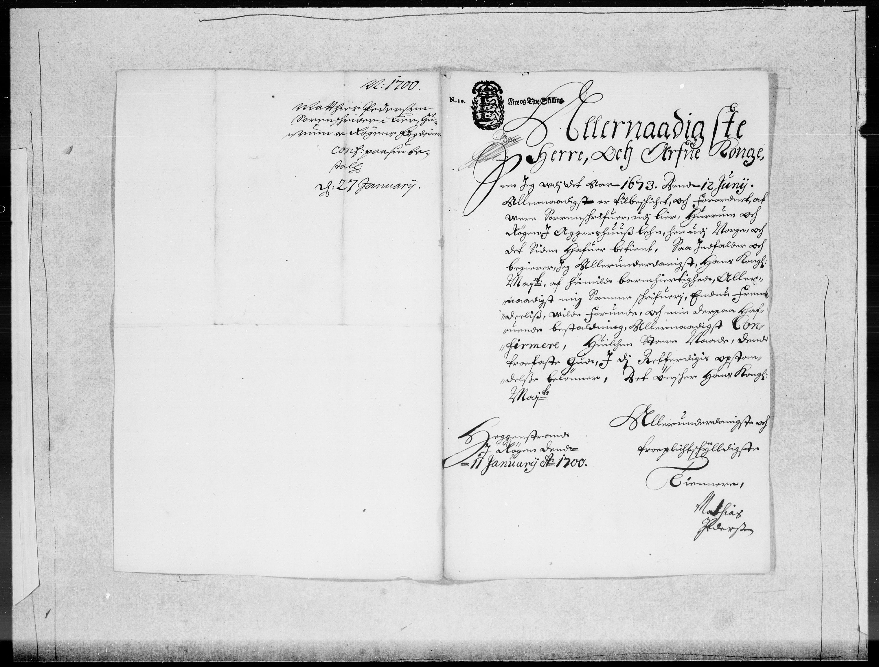 Danske Kanselli 1572-1799, RA/EA-3023/F/Fc/Fcc/Fcca/L0049: Norske innlegg 1572-1799, 1699-1700, p. 351