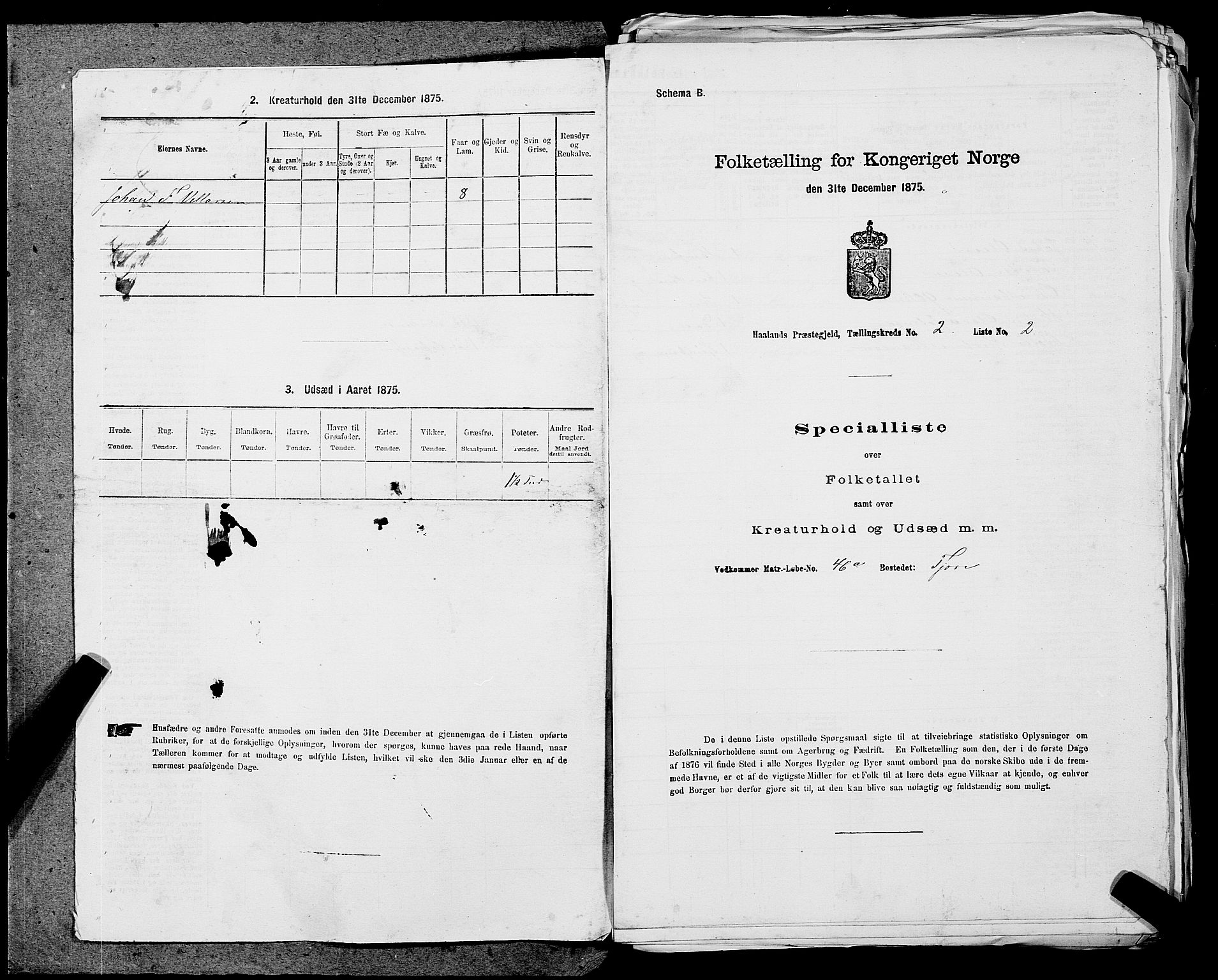 SAST, 1875 census for 1124P Håland, 1875, p. 233