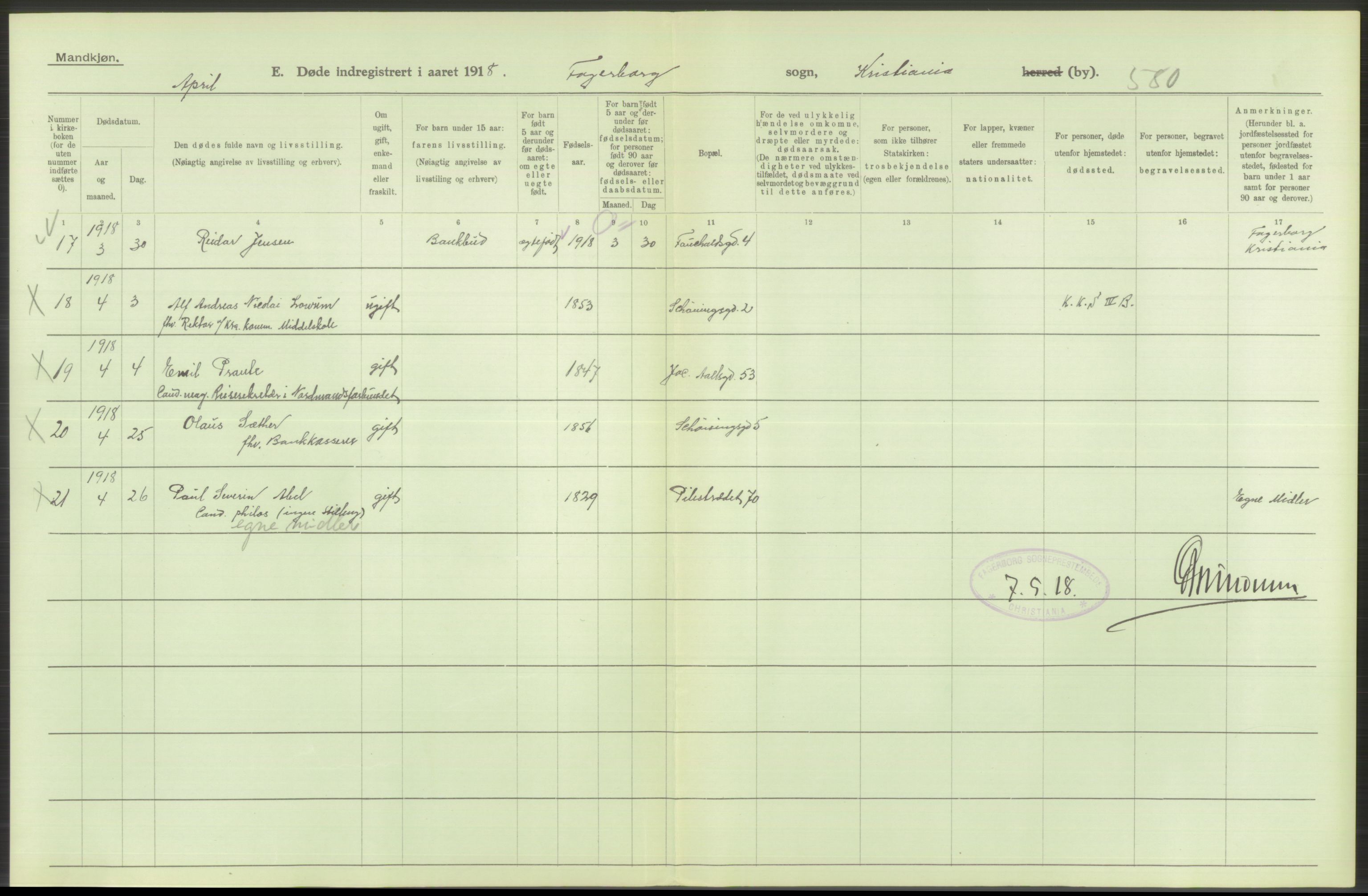 Statistisk sentralbyrå, Sosiodemografiske emner, Befolkning, RA/S-2228/D/Df/Dfb/Dfbh/L0010: Kristiania: Døde, 1918, p. 248