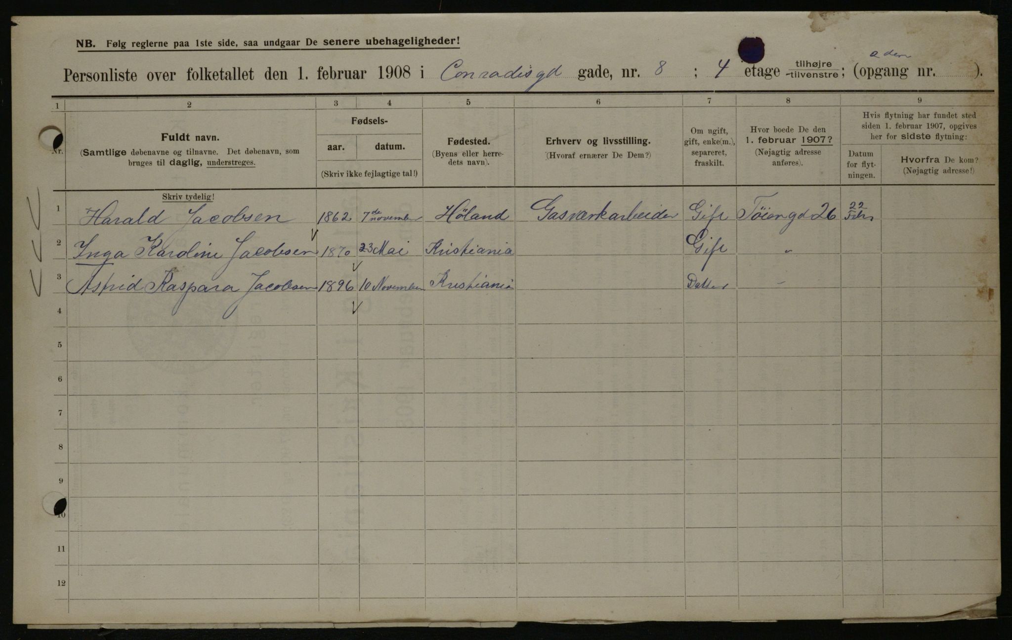 OBA, Municipal Census 1908 for Kristiania, 1908, p. 12728