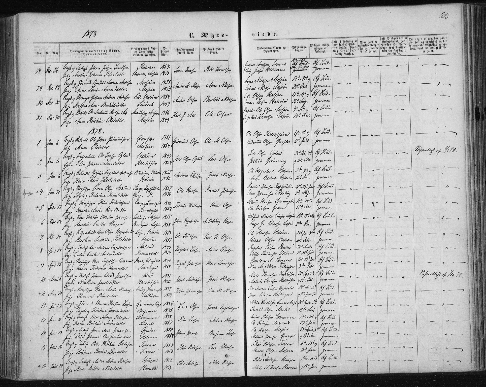 Ministerialprotokoller, klokkerbøker og fødselsregistre - Nordland, AV/SAT-A-1459/820/L0294: Parish register (official) no. 820A15, 1866-1879, p. 273