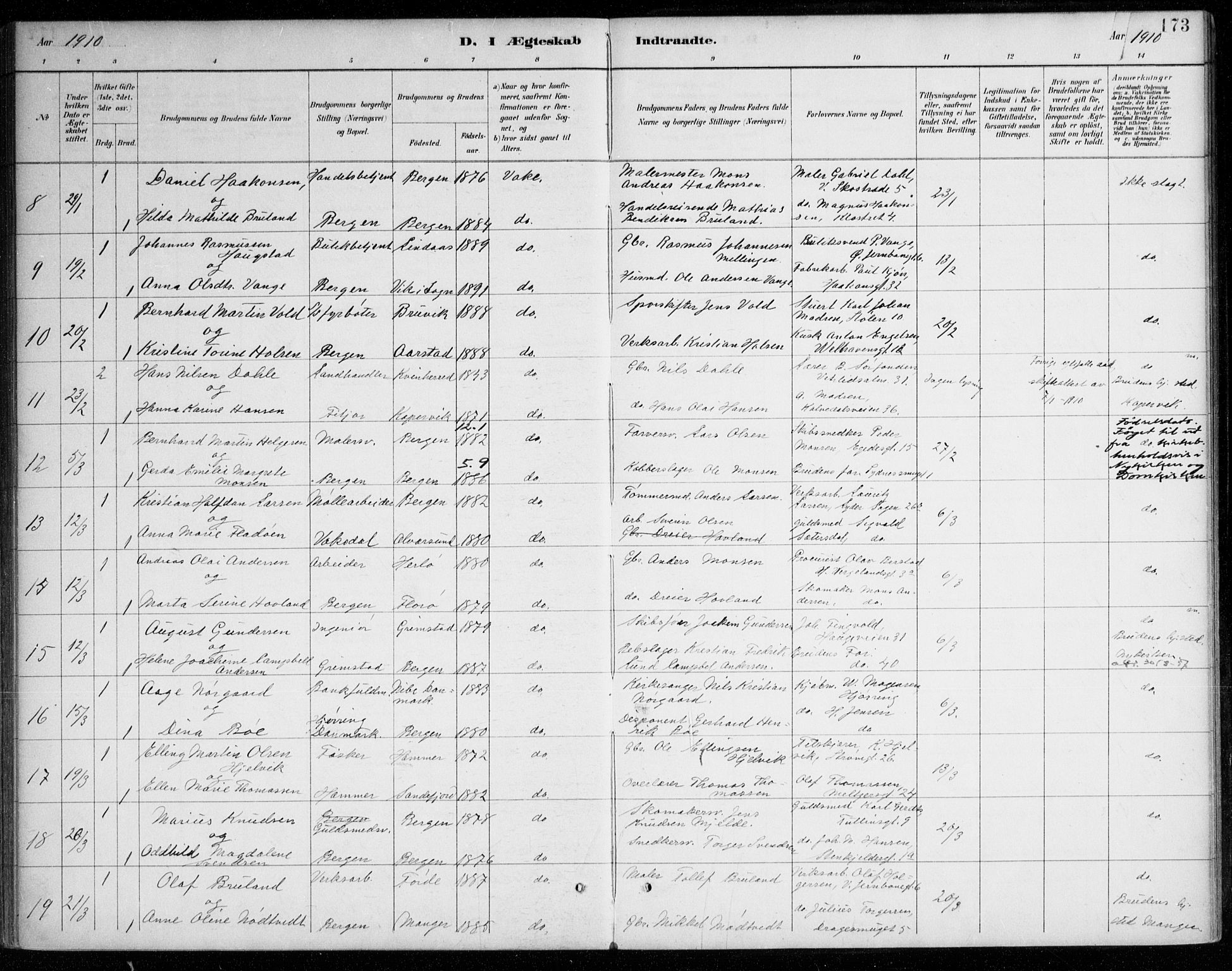 Johanneskirken sokneprestembete, SAB/A-76001/H/Haa/L0012: Parish register (official) no. D 1, 1885-1912, p. 173