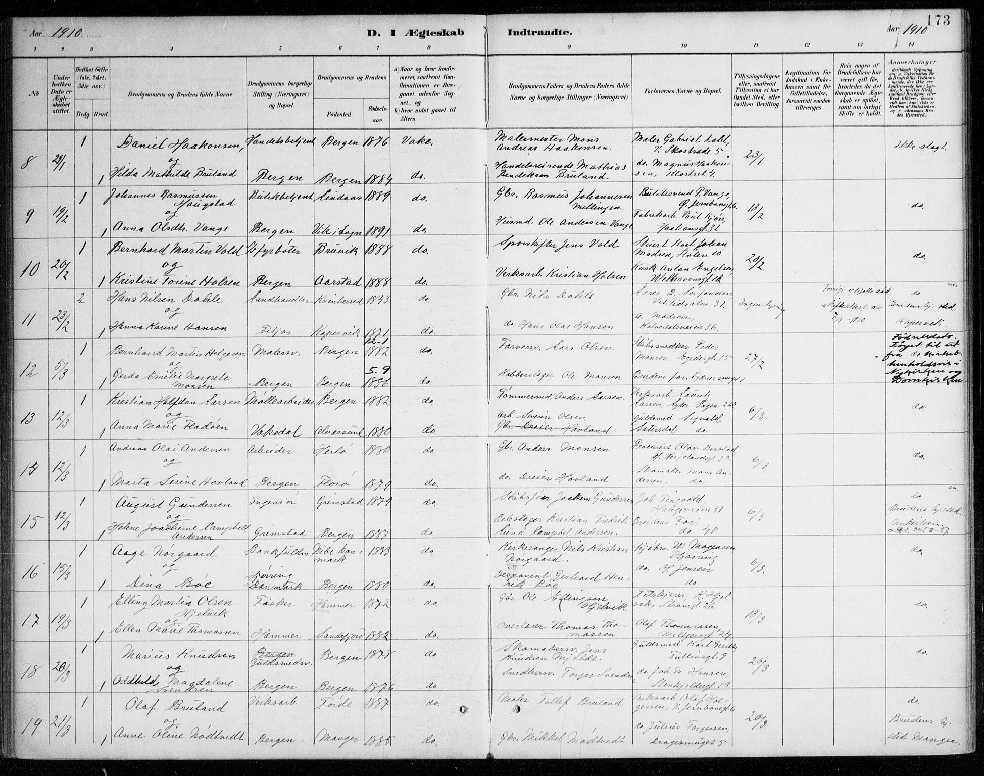 Johanneskirken sokneprestembete, AV/SAB-A-76001/H/Haa/L0012: Parish register (official) no. D 1, 1885-1912, p. 173