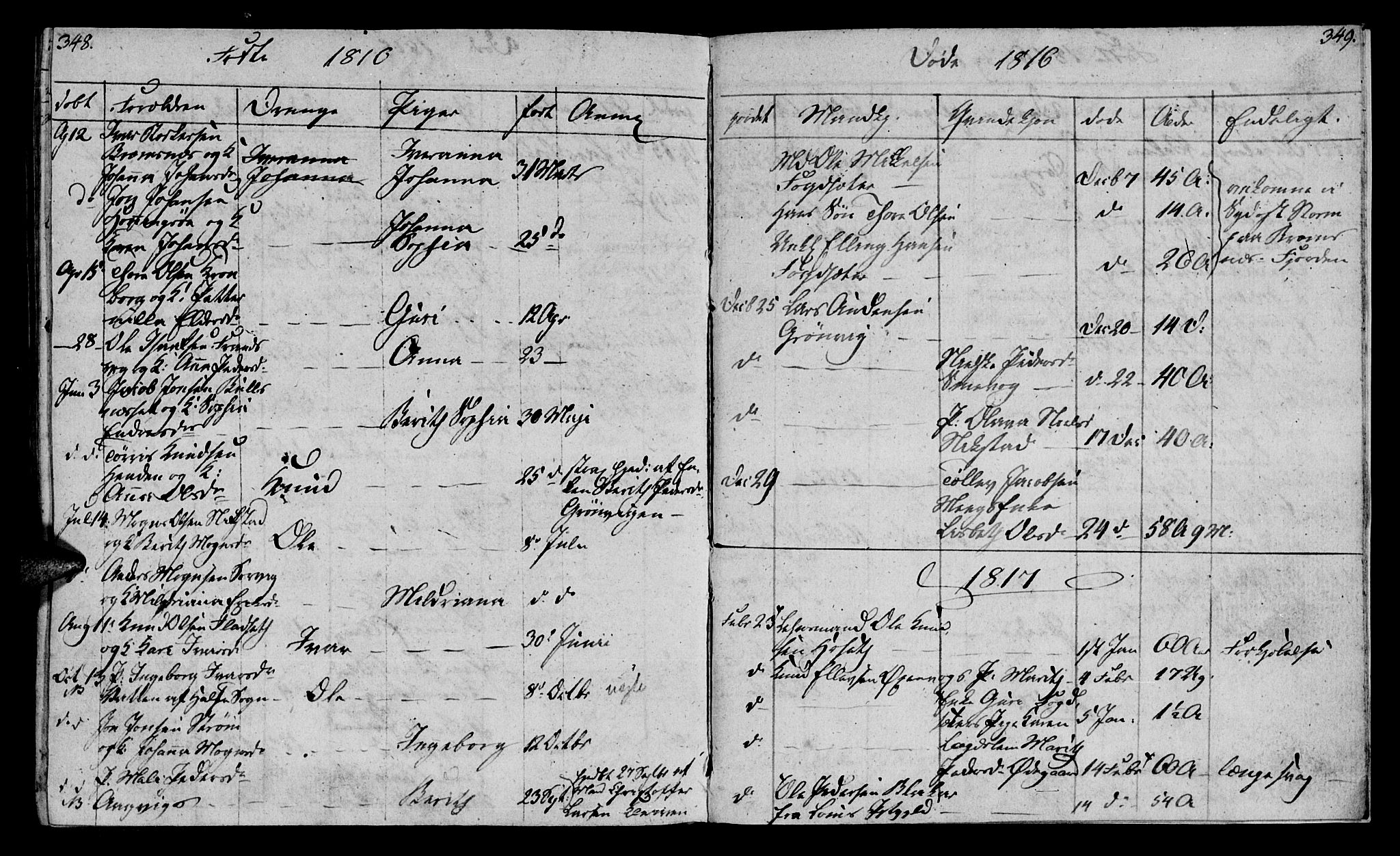 Ministerialprotokoller, klokkerbøker og fødselsregistre - Møre og Romsdal, SAT/A-1454/569/L0817: Parish register (official) no. 569A03, 1805-1819, p. 348-349