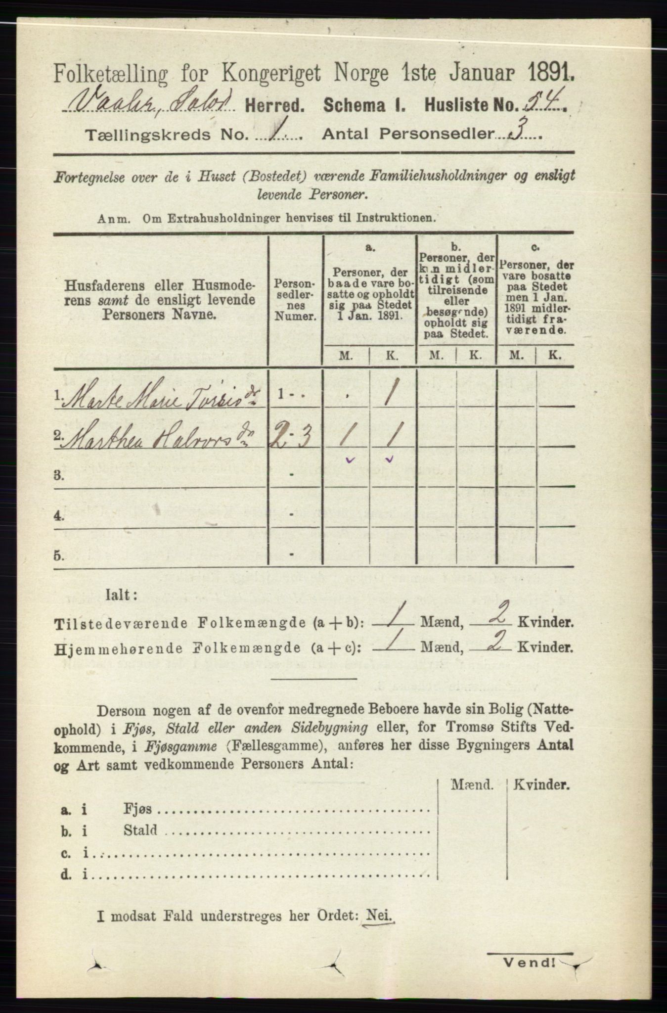 RA, 1891 census for 0426 Våler, 1891, p. 79