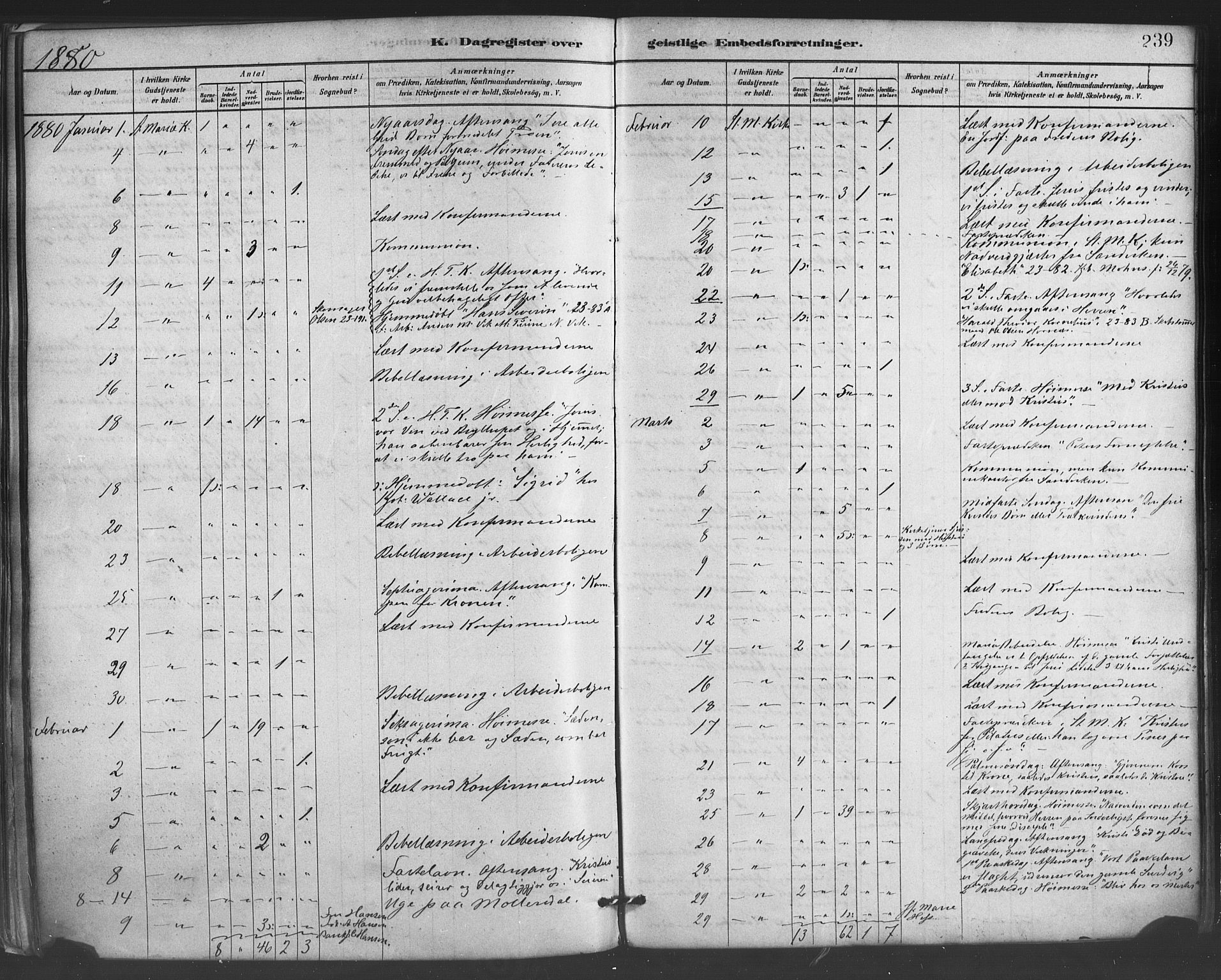 Mariakirken Sokneprestembete, AV/SAB-A-76901/H/Haa/L0007: Parish register (official) no. A 7, 1878-1893, p. 239