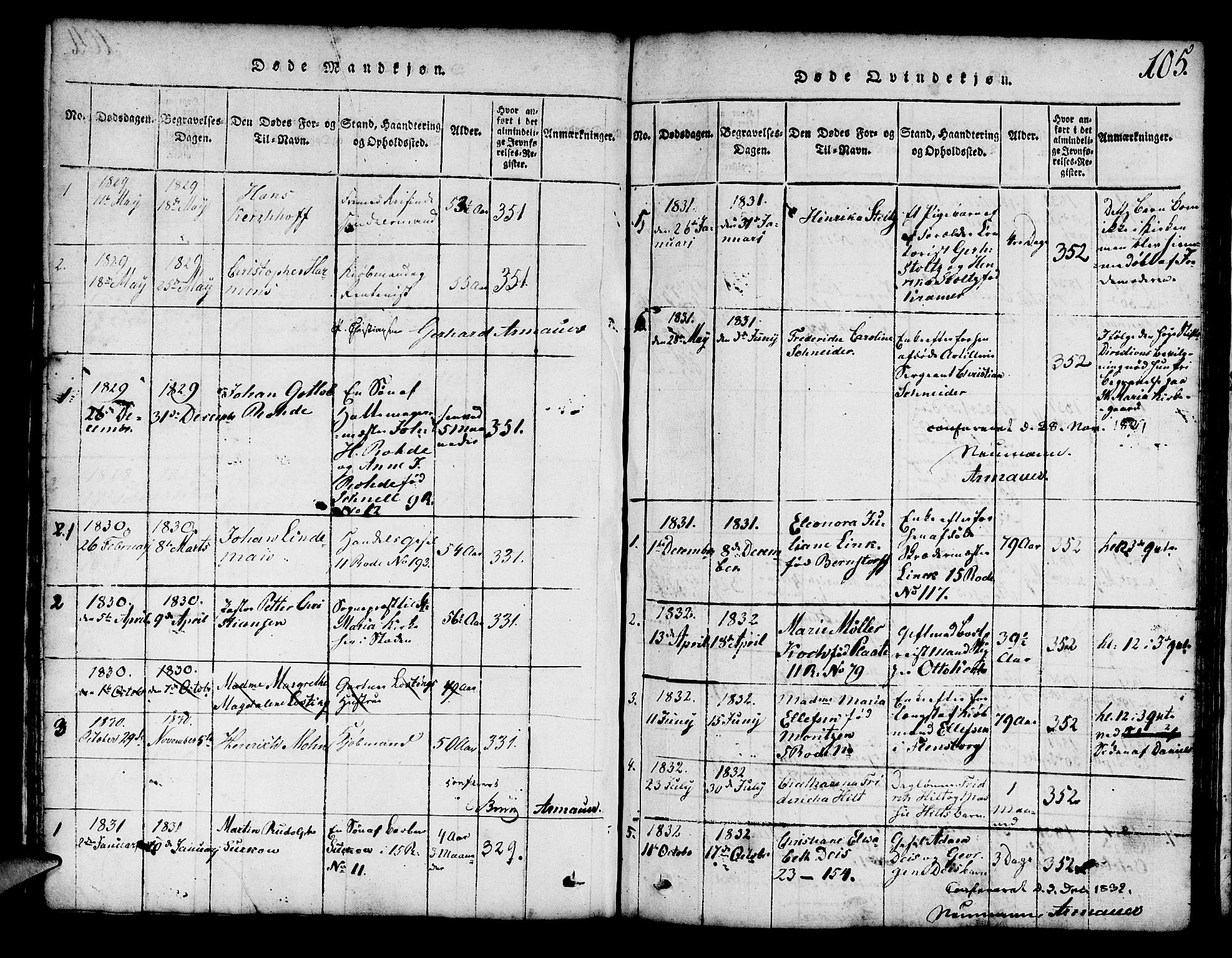 Mariakirken Sokneprestembete, SAB/A-76901/H/Hab/L0001: Parish register (copy) no. A 1, 1815-1846, p. 105