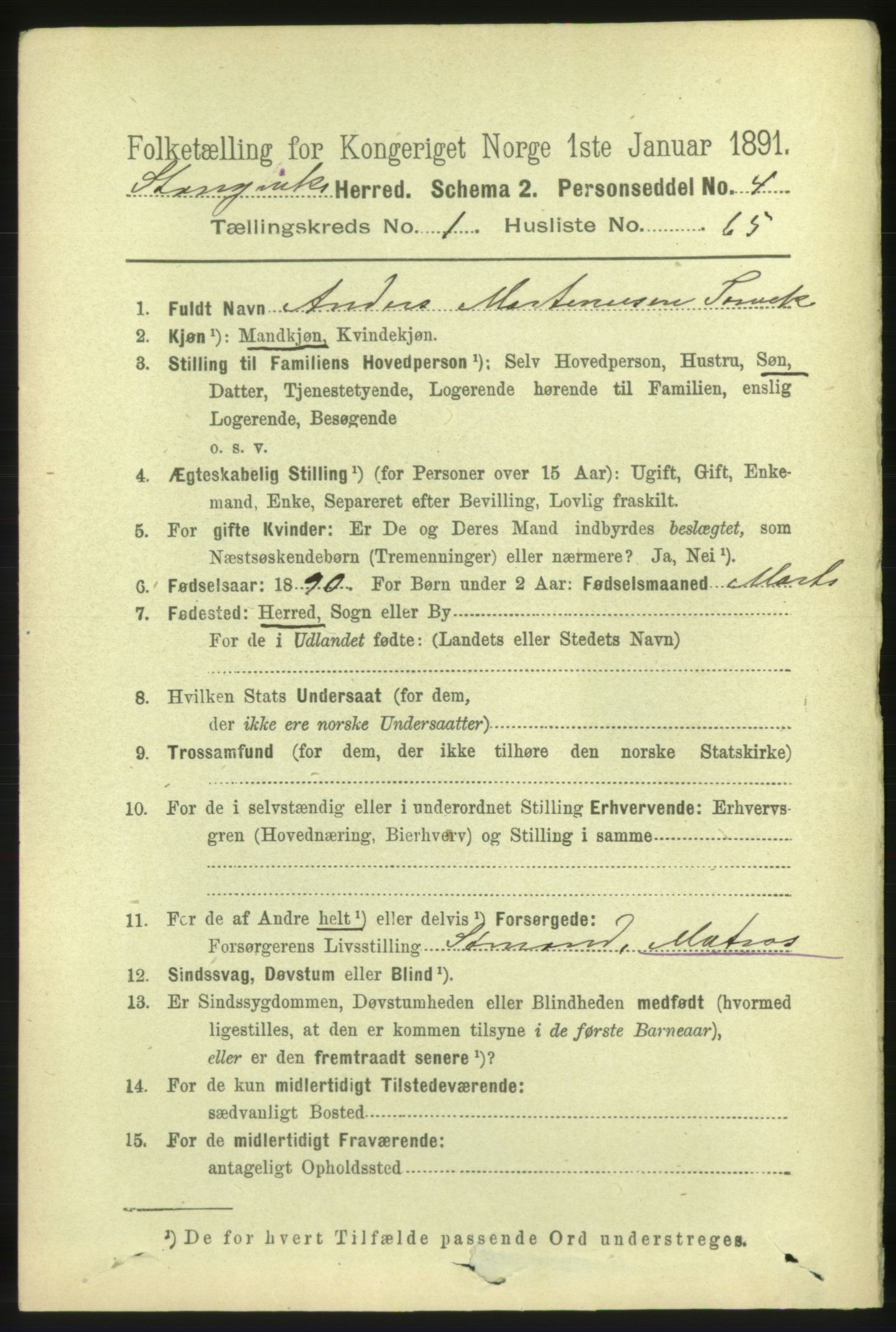 RA, 1891 census for 1564 Stangvik, 1891, p. 583