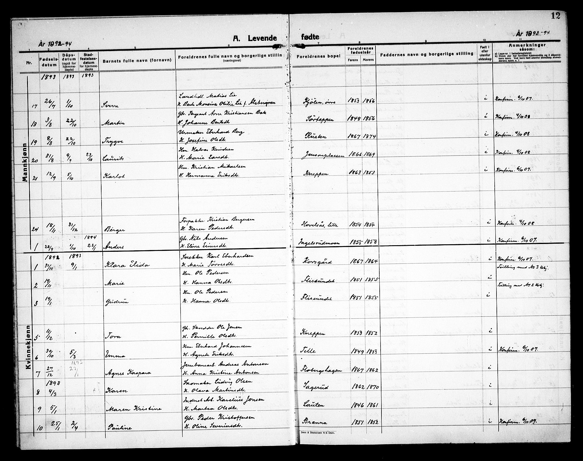 Åsnes prestekontor, AV/SAH-PREST-042/H/Ha/Haa/L0000C: Parish register (official) no. 0A, 1890-1929, p. 12