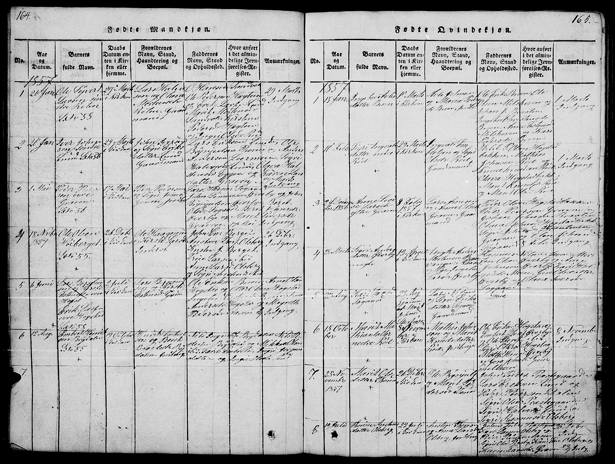 Tynset prestekontor, SAH/PREST-058/H/Ha/Hab/L0004: Parish register (copy) no. 4, 1814-1879, p. 164-165