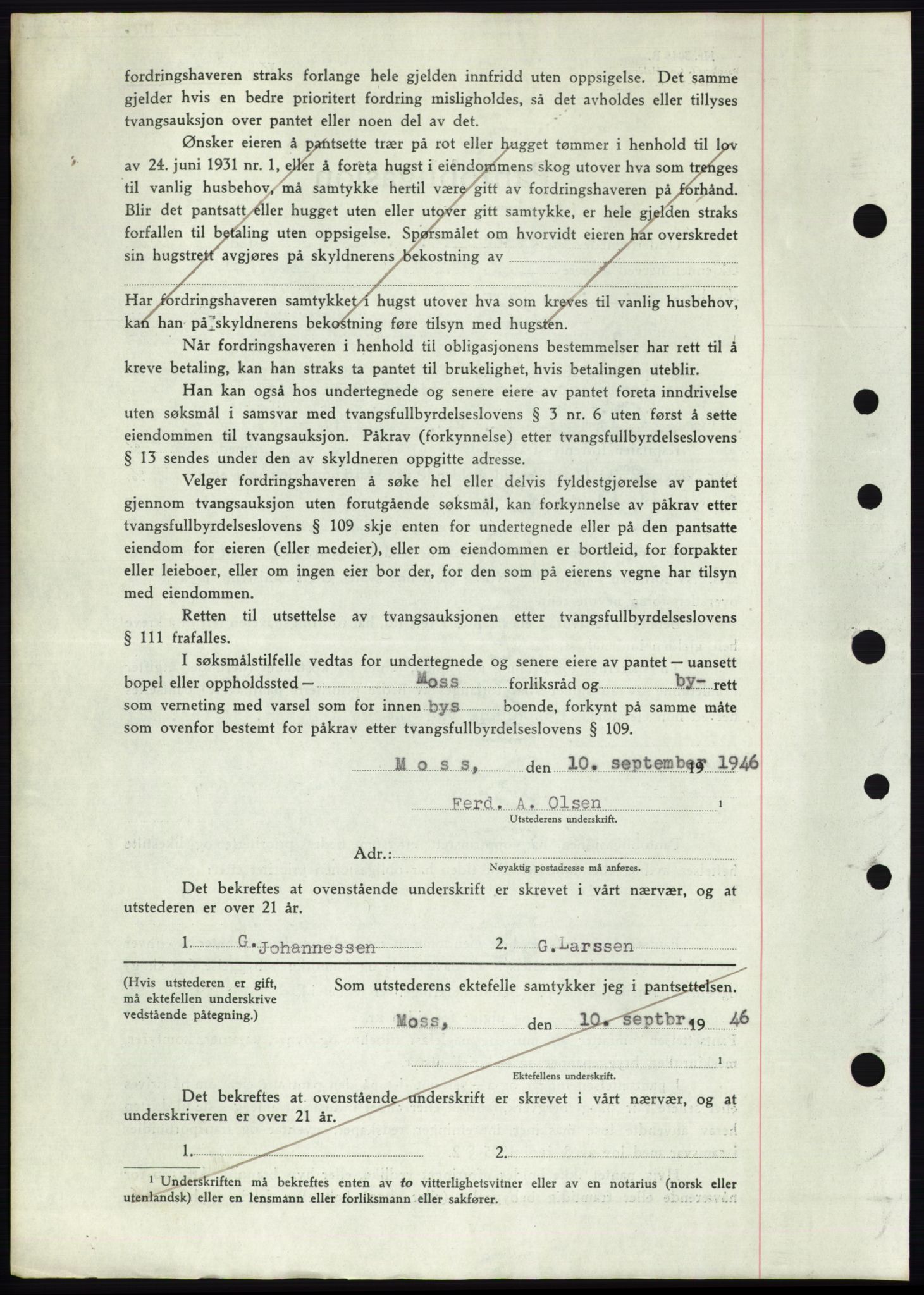 Moss sorenskriveri, SAO/A-10168: Mortgage book no. B15, 1946-1946, Diary no: : 2224/1946