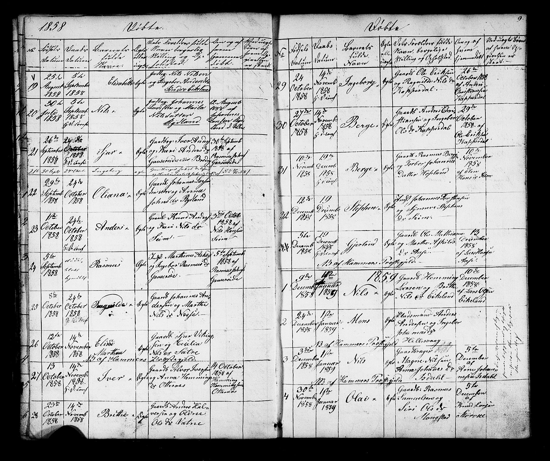 Alversund Sokneprestembete, SAB/A-73901/H/Ha/Hab: Parish register (copy) no. D 2, 1851-1889, p. 9