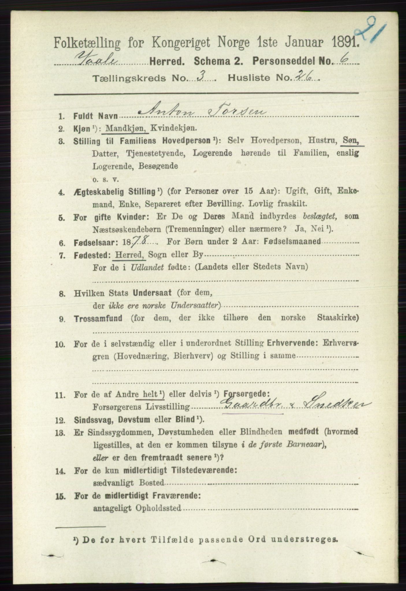 RA, 1891 census for 0716 Våle, 1891, p. 711