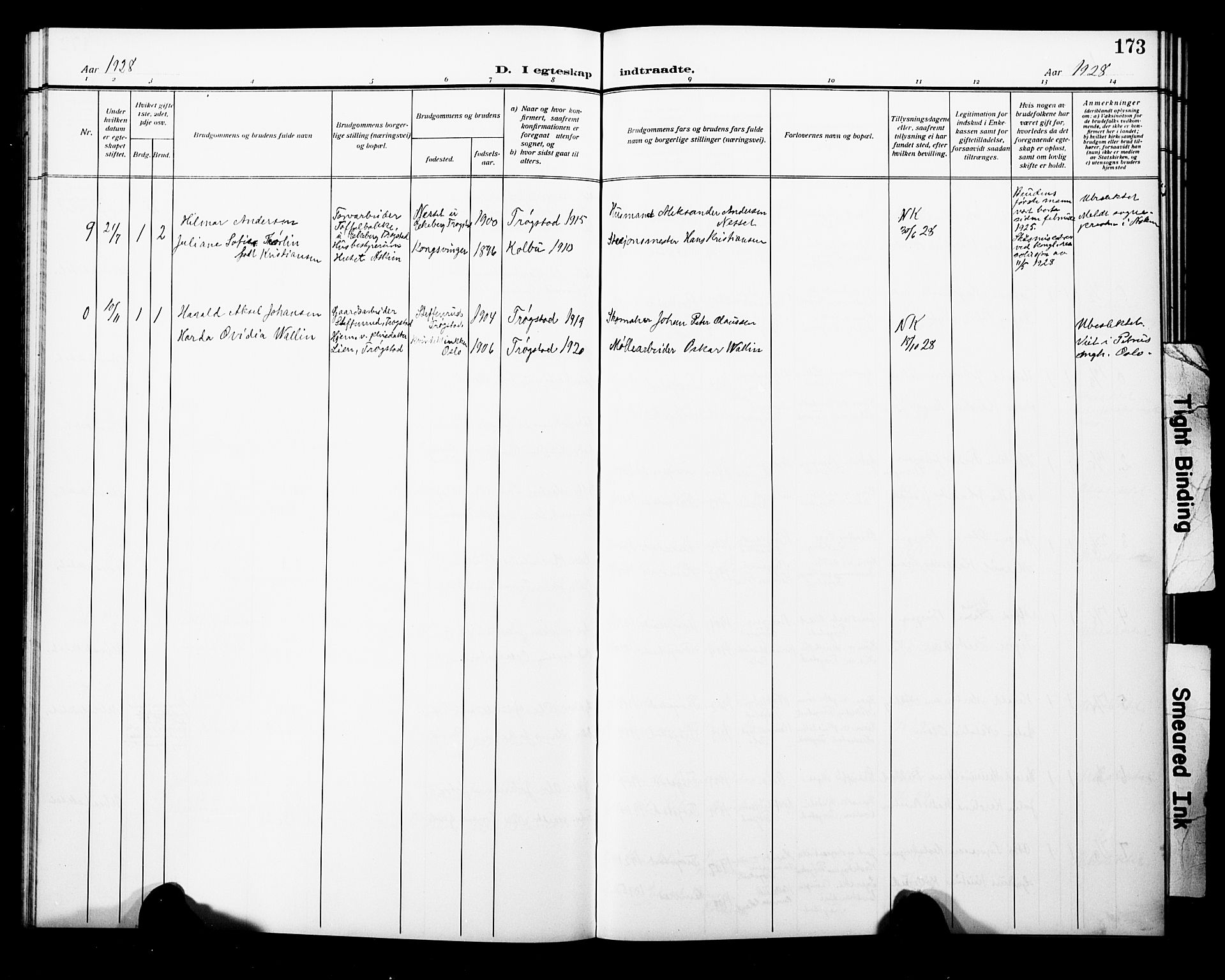 Trøgstad prestekontor Kirkebøker, AV/SAO-A-10925/G/Ga/L0002: Parish register (copy) no. I 2, 1911-1929, p. 173