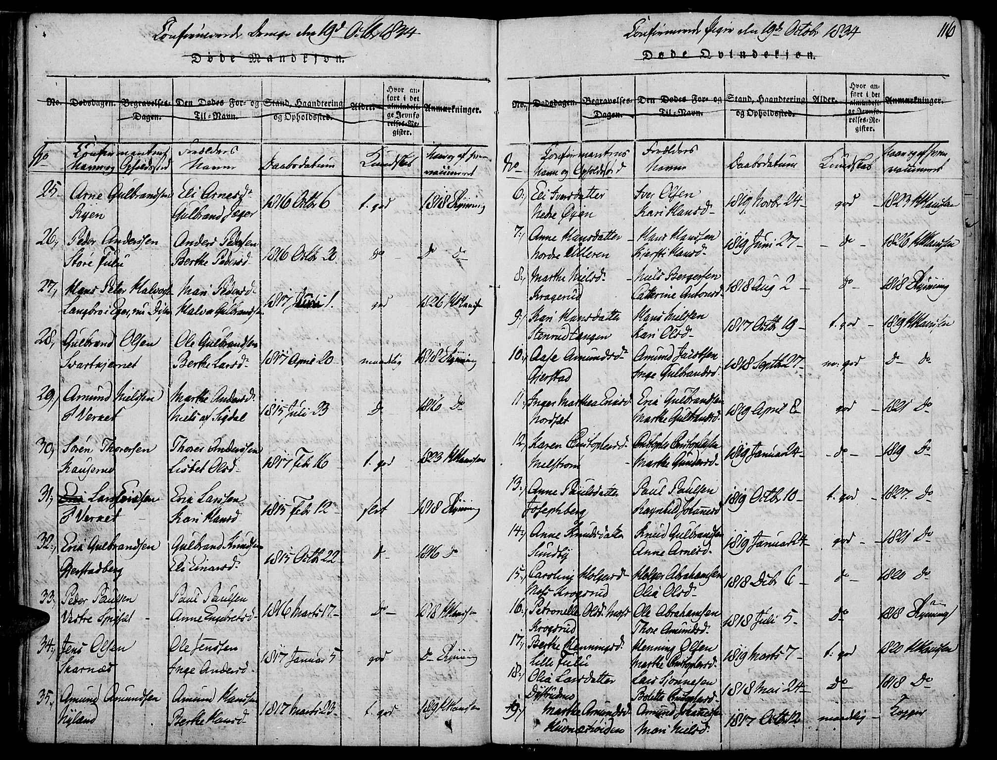 Strøm-Odalen prestekontor, AV/SAH-PREST-028/H/Ha/Haa/L0006: Parish register (official) no. 6, 1814-1850, p. 116