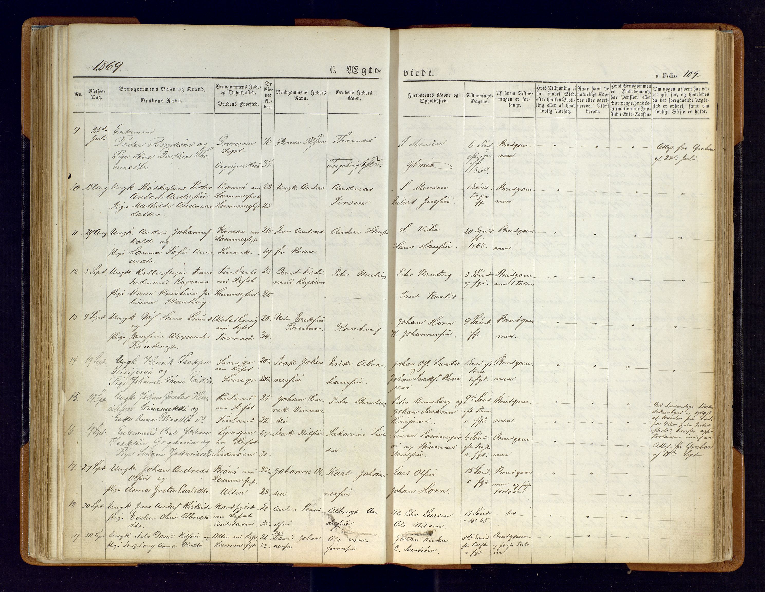 Hammerfest sokneprestkontor, SATØ/S-1347/H/Ha/L0006.kirke: Parish register (official) no. 6, 1869-1877, p. 107