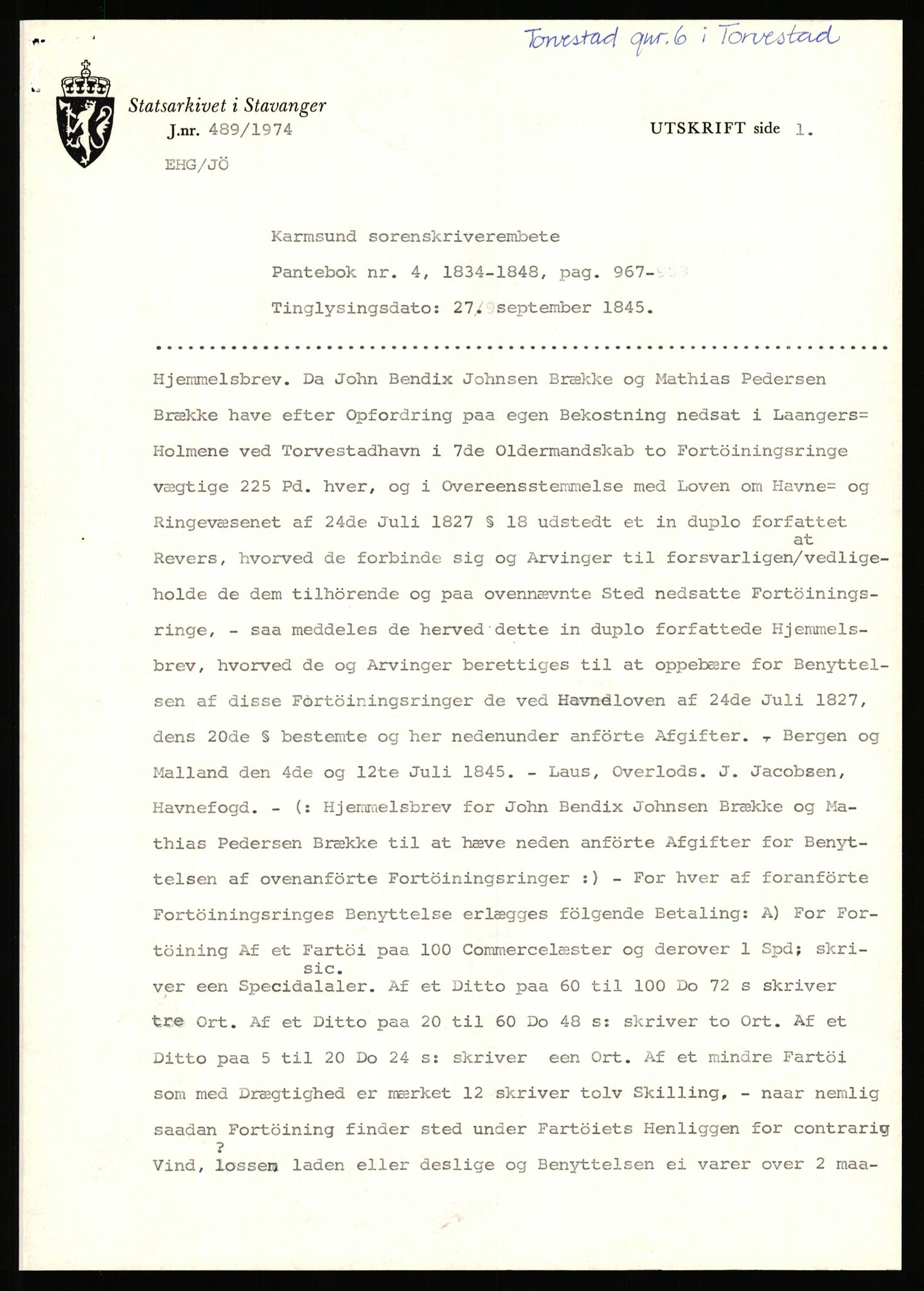 Statsarkivet i Stavanger, AV/SAST-A-101971/03/Y/Yj/L0088: Avskrifter sortert etter gårdsnavn: Todneim - Tuestad, 1750-1930, p. 359