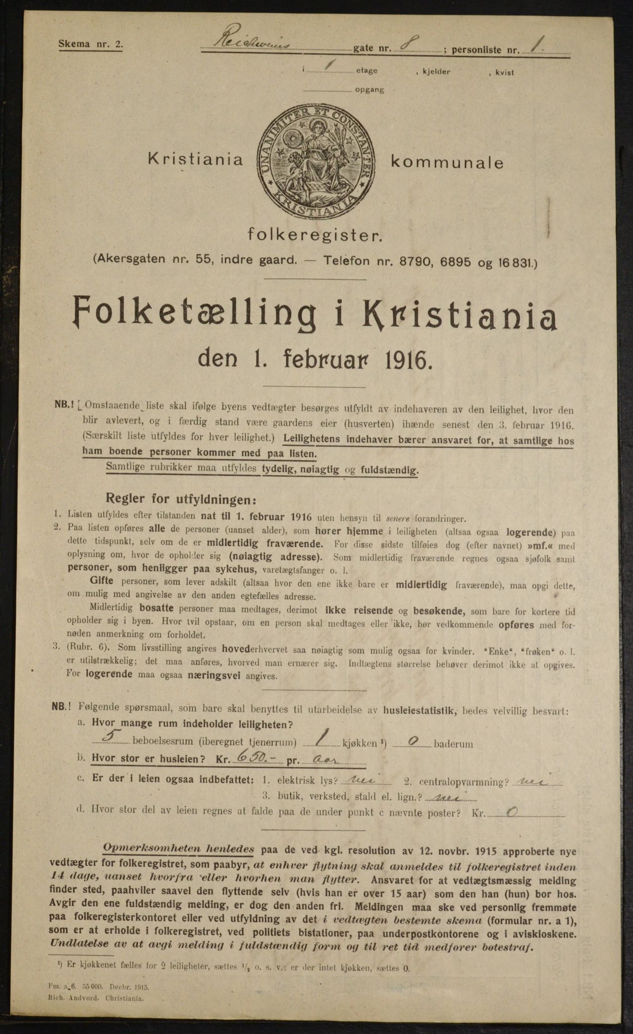 OBA, Municipal Census 1916 for Kristiania, 1916, p. 84996