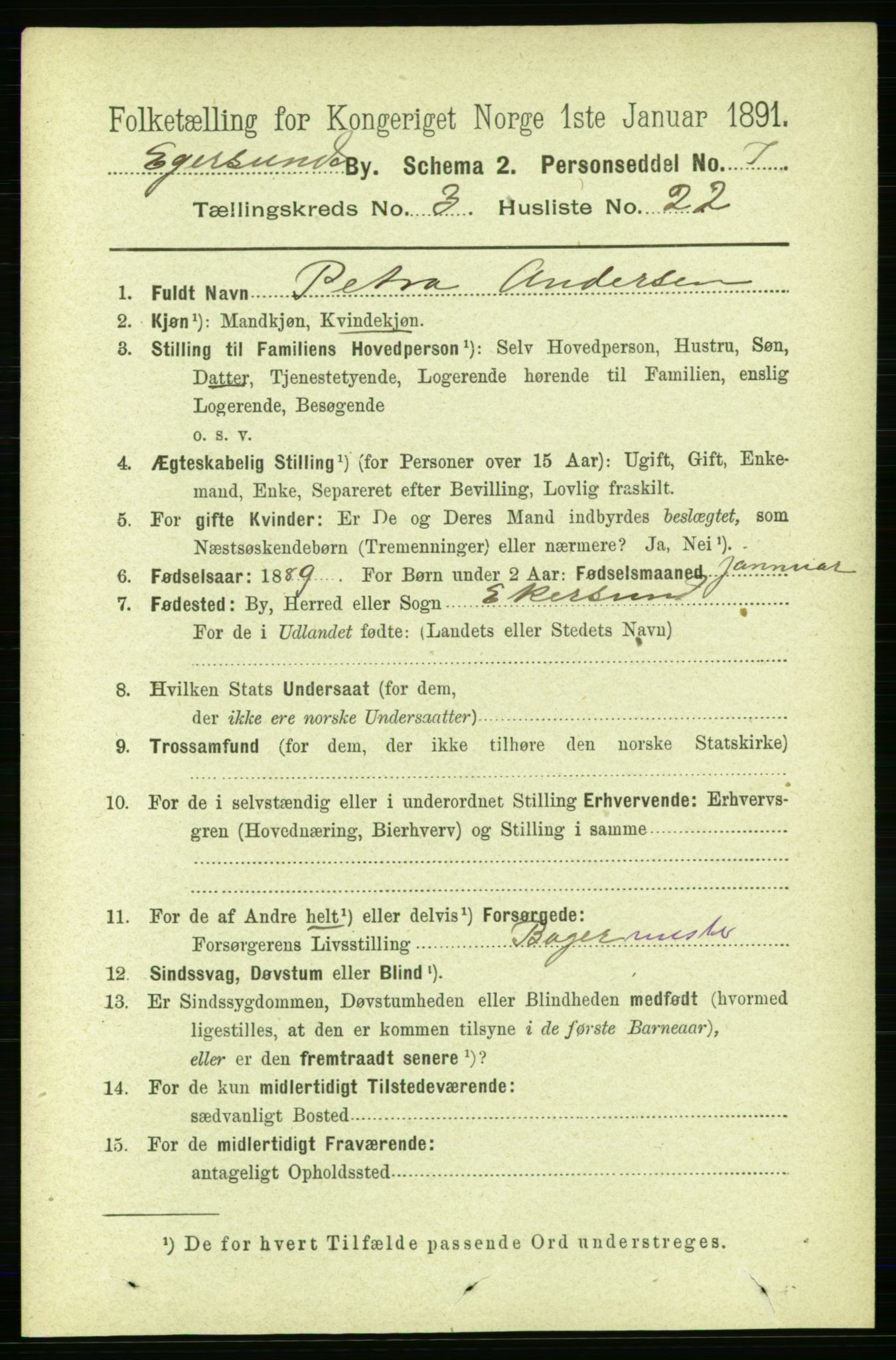 RA, 1891 census for 1101 Egersund, 1891, p. 591