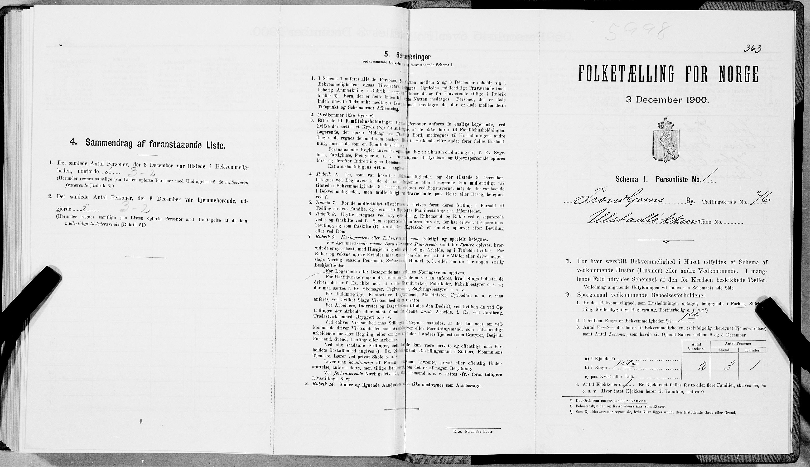 SAT, 1900 census for Trondheim, 1900, p. 15220