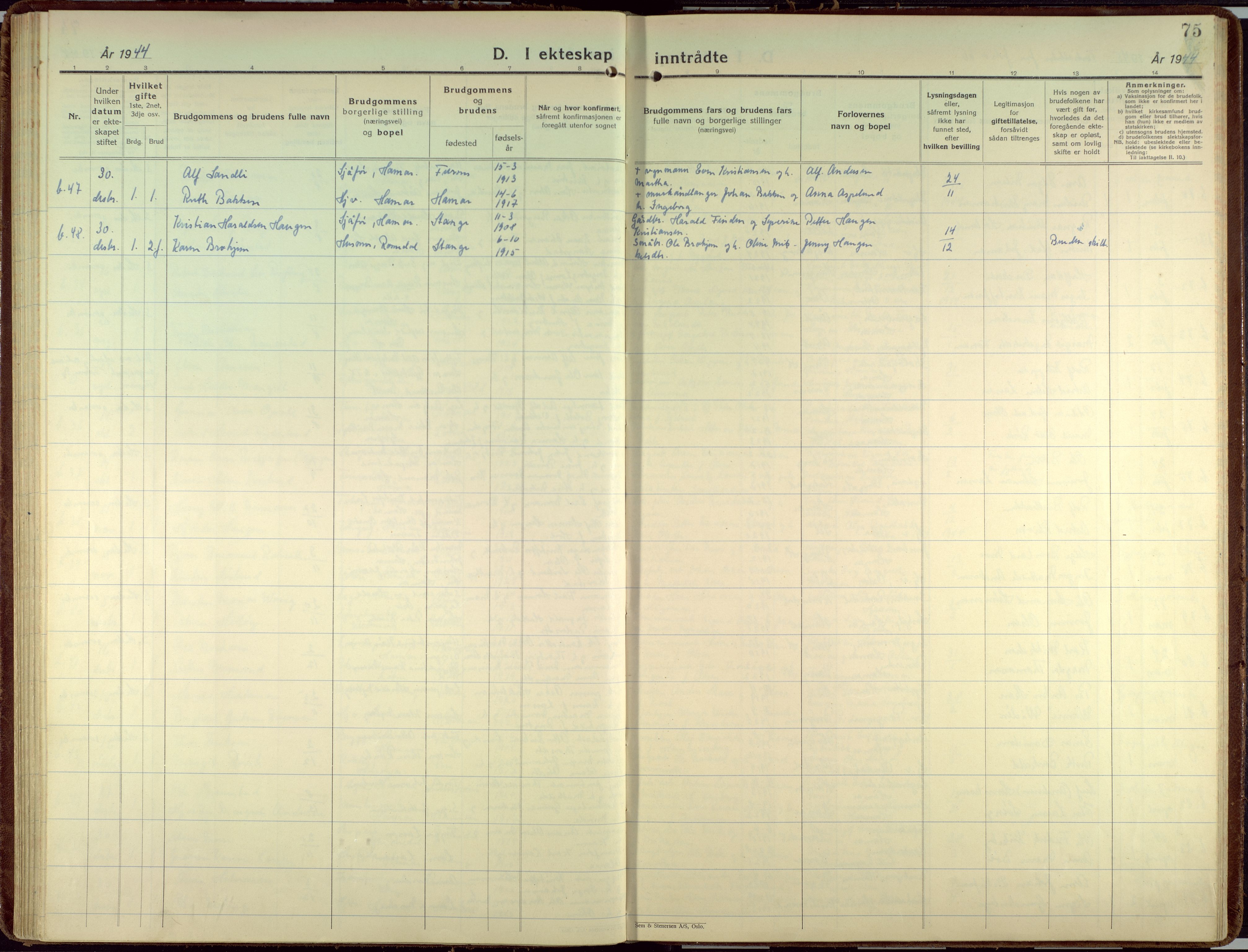 Hamar prestekontor, AV/SAH-DOMPH-002/H/Ha/Haa/L0006: Parish register (official) no. 6, 1931-1953, p. 75