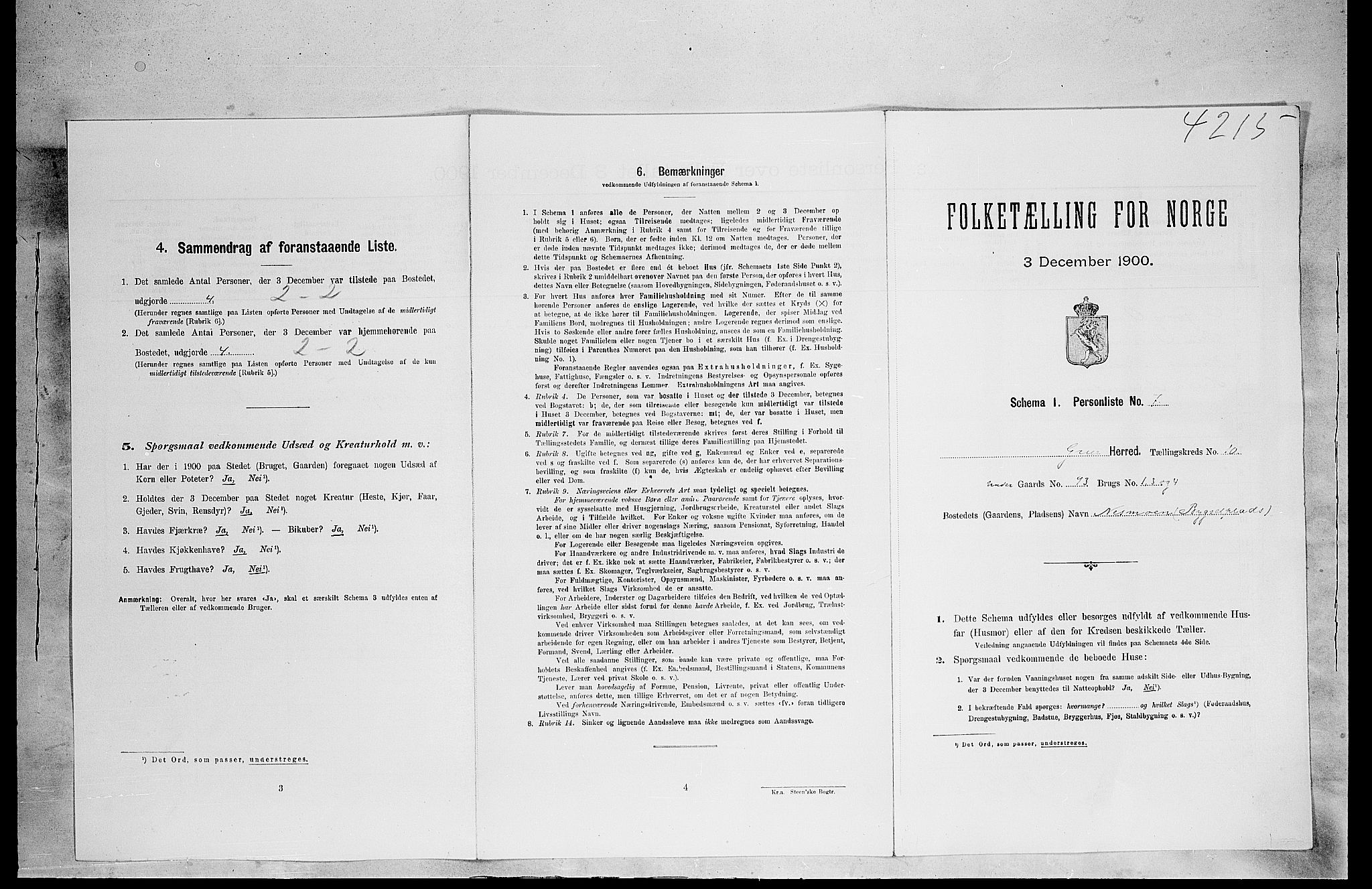 SAH, 1900 census for Grue, 1900, p. 1607