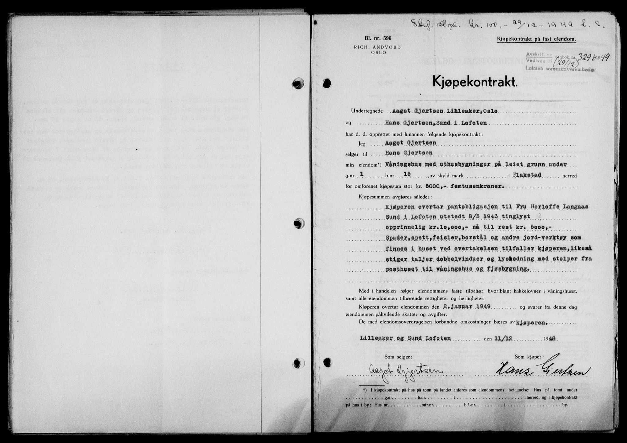 Lofoten sorenskriveri, SAT/A-0017/1/2/2C/L0022a: Mortgage book no. 22a, 1949-1950, Diary no: : 3296/1949