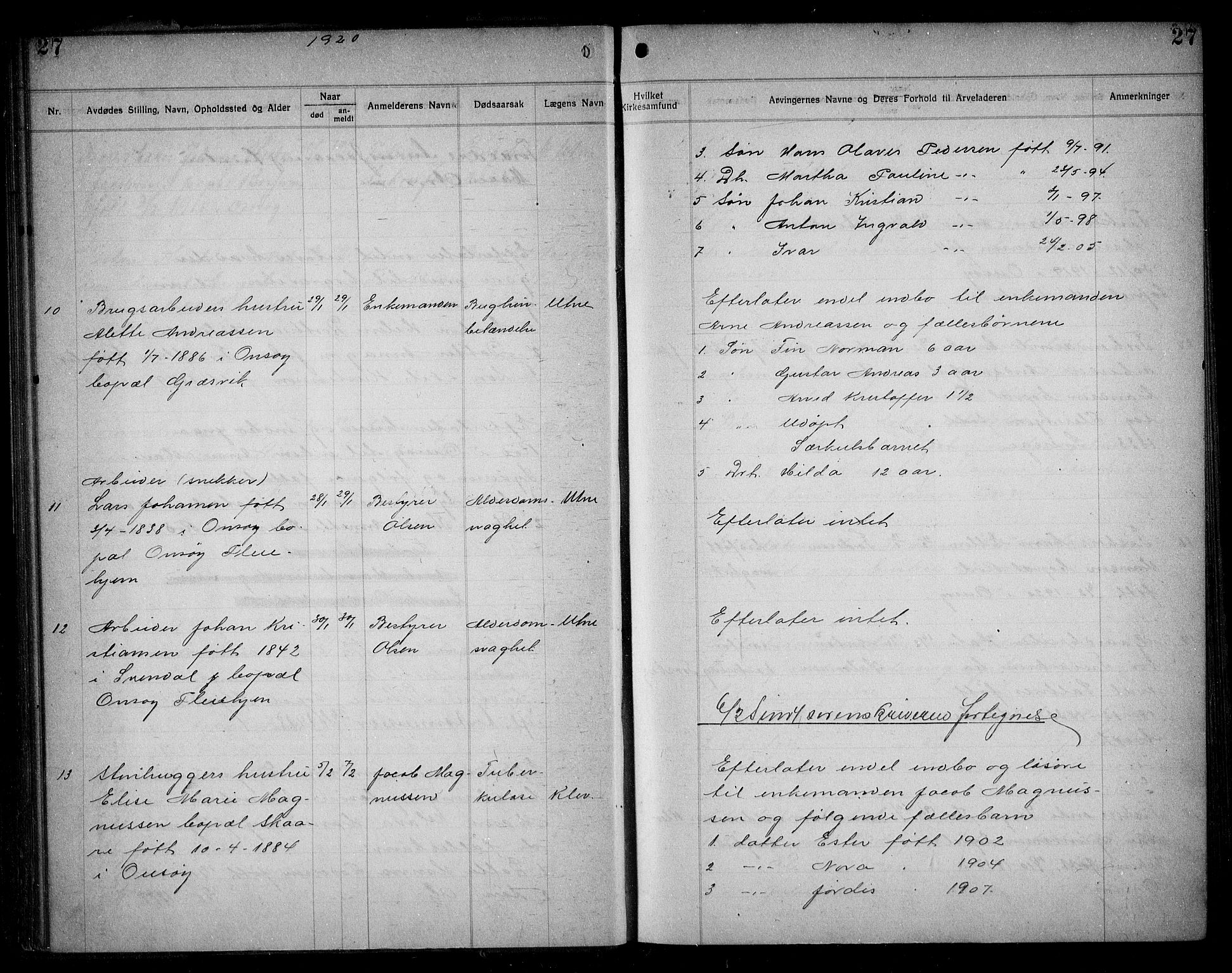 Onsøy lensmannskontor, AV/SAO-A-10007/H/Ha/L0004: Dødsfallsprotokoll, 1919-1926, p. 27