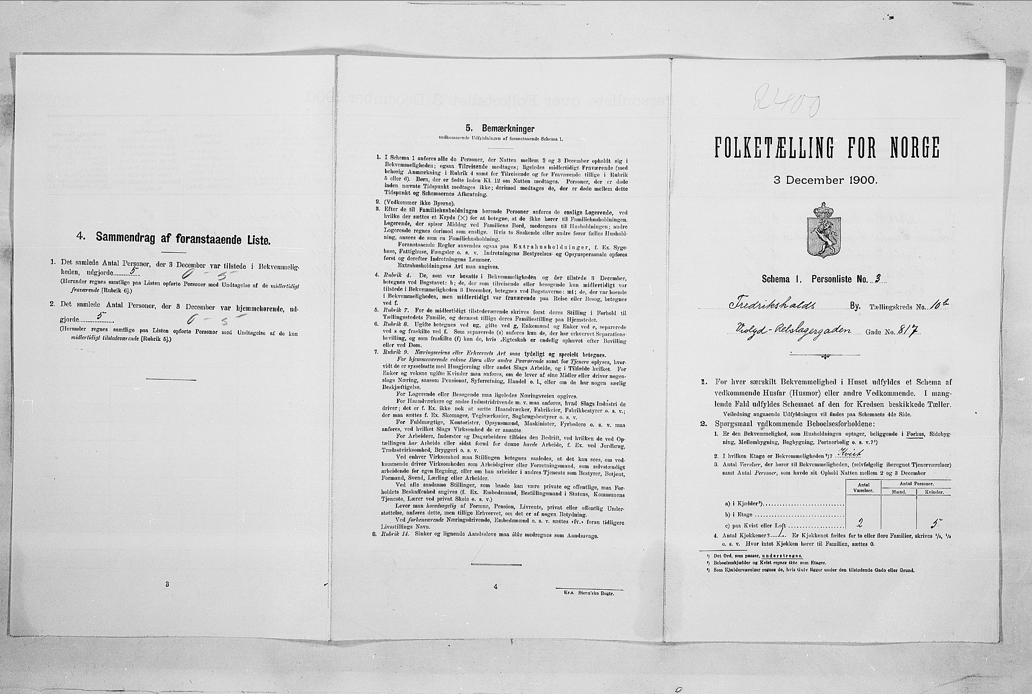 SAO, 1900 census for Fredrikshald, 1900