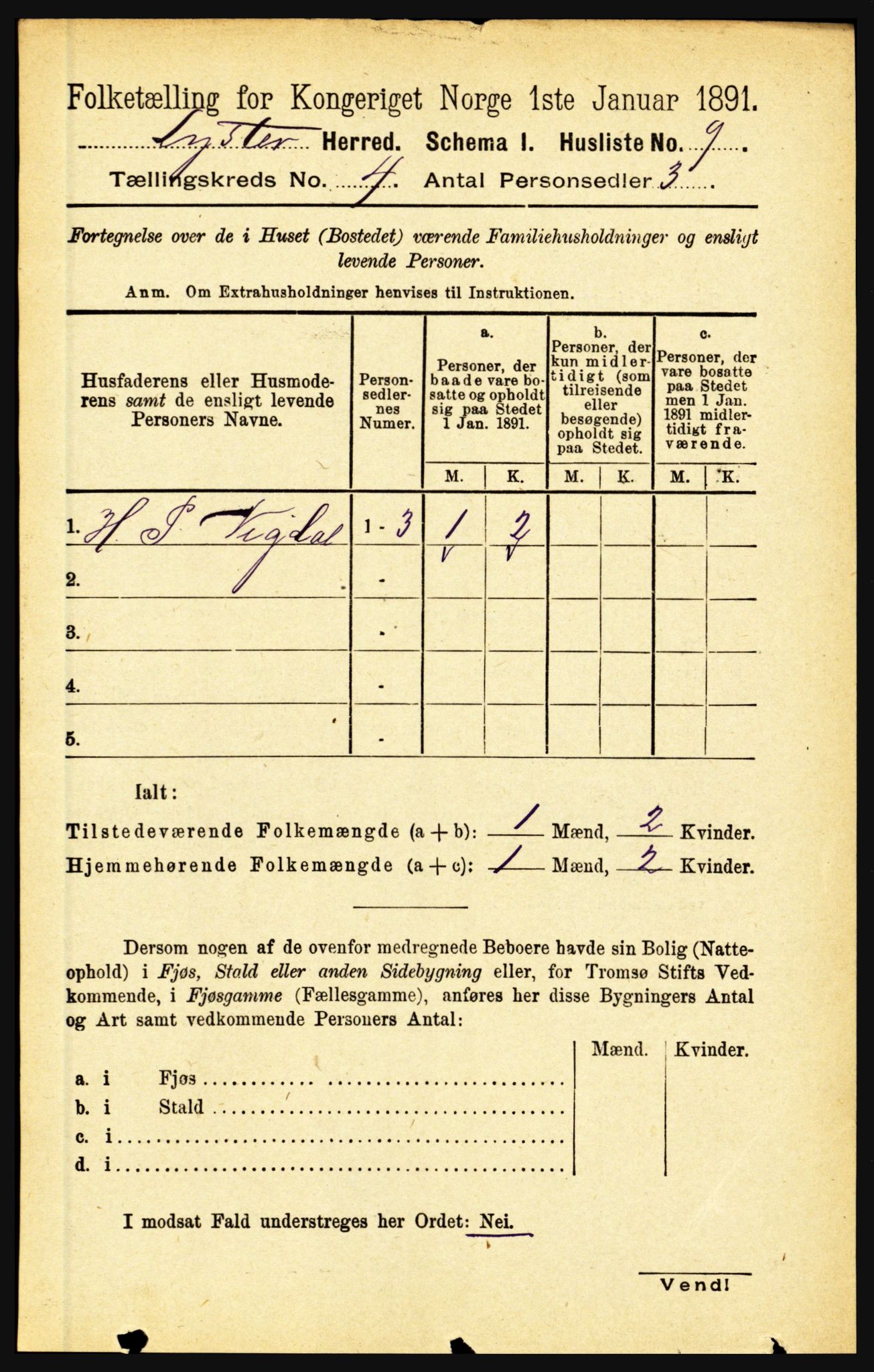 RA, 1891 census for 1426 Luster, 1891, p. 1415