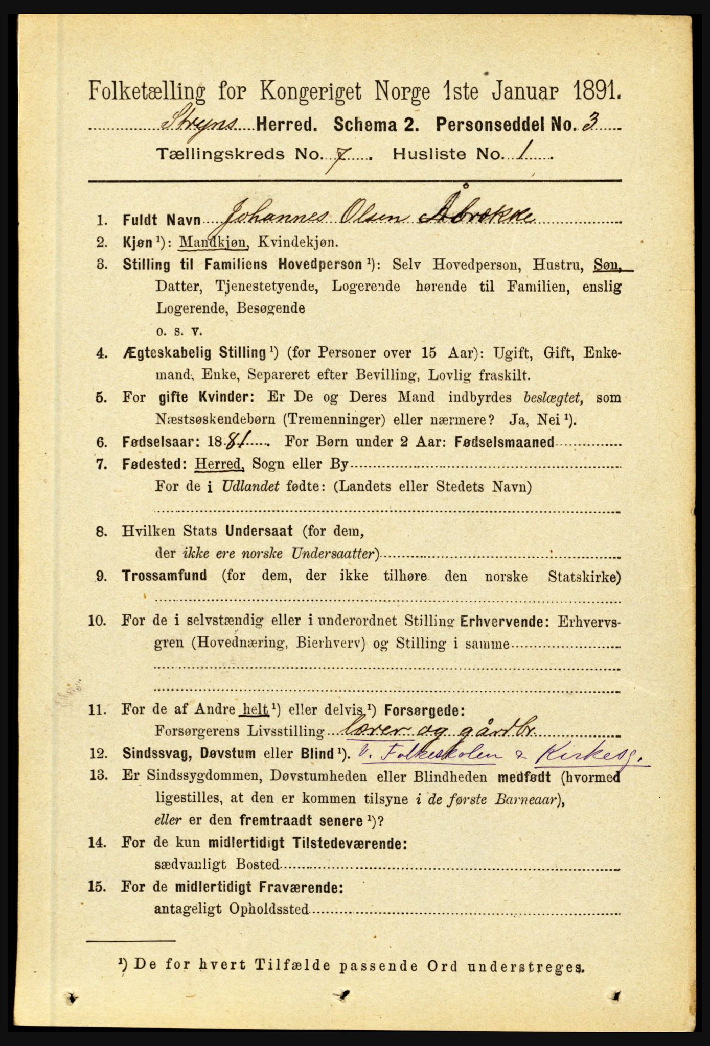 RA, 1891 census for 1448 Stryn, 1891, p. 2831